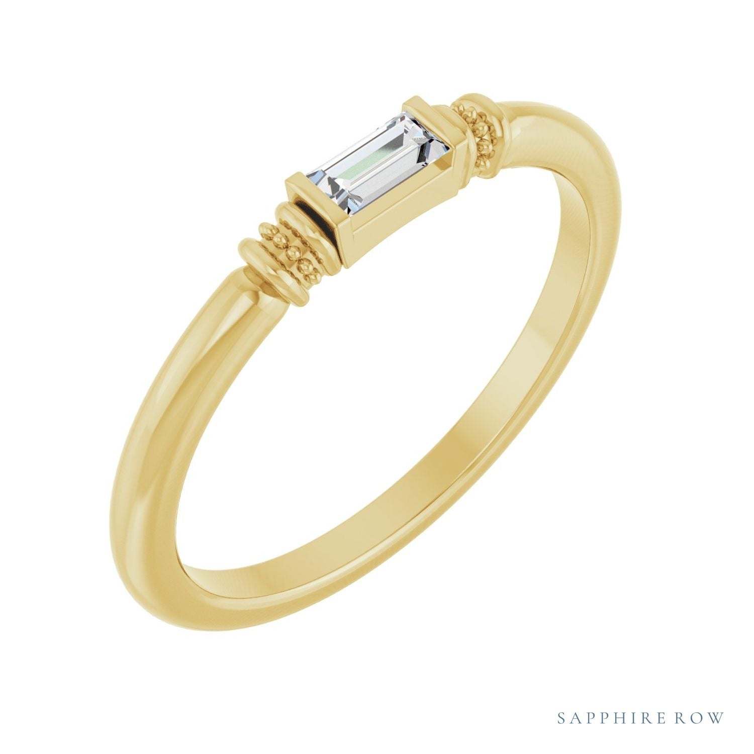 Sapphire Row Lab-Grown Gemstone Baguette Stacking Ring - Moissanite, 14K Yellow Gold