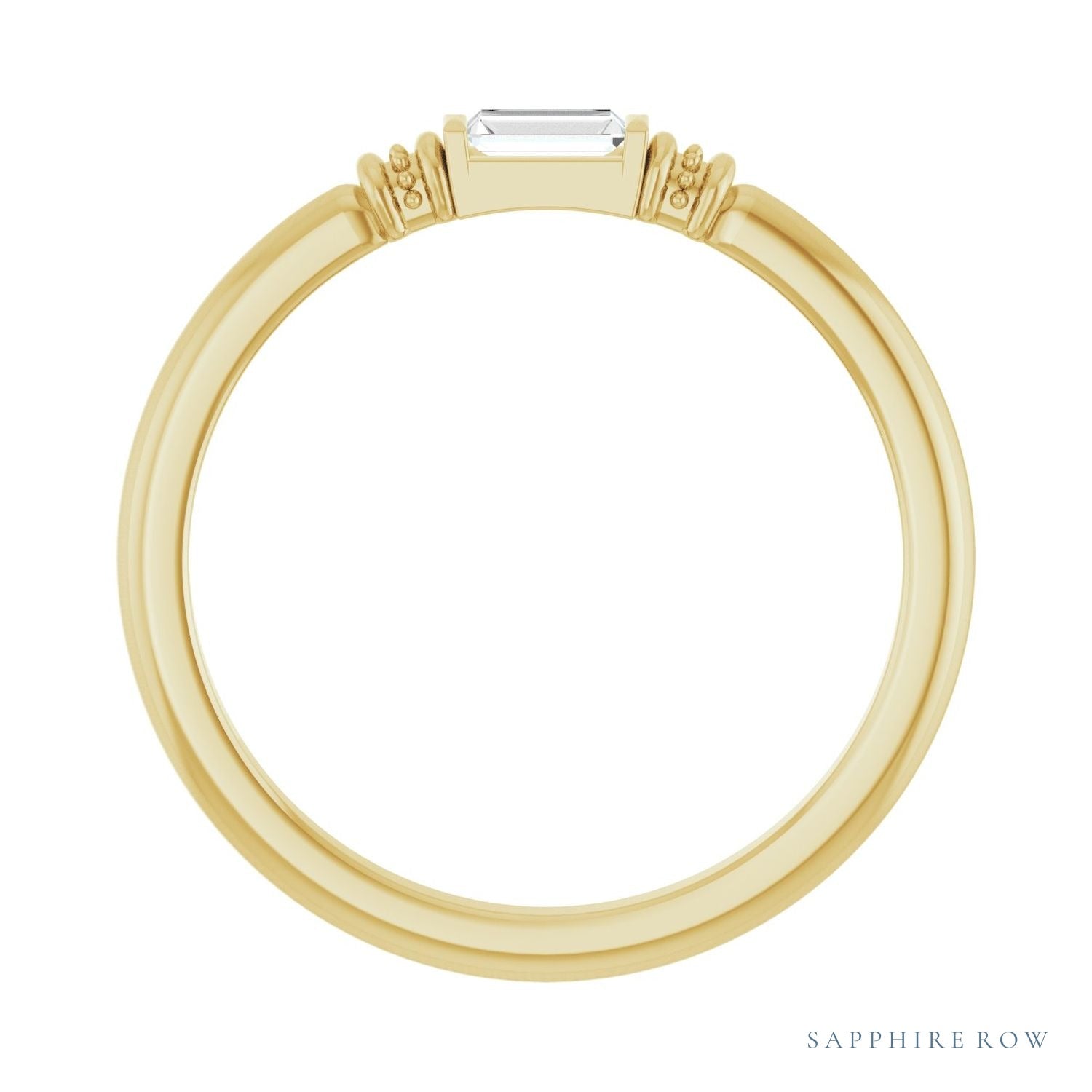 Sapphire Row Lab-Grown Gemstone Baguette Stacking Ring - Moissanite, 14K Yellow Gold (view 2)