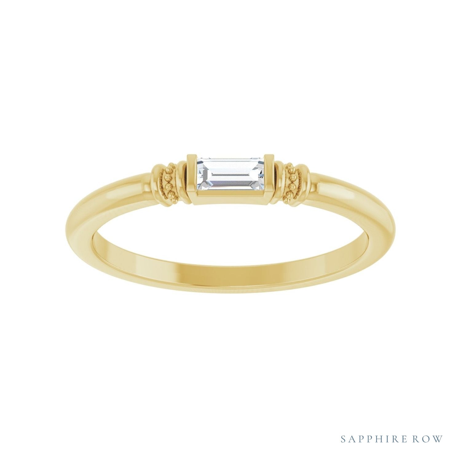 Sapphire Row Lab-Grown Gemstone Baguette Stacking Ring - Moissanite, 14K Yellow Gold (view 3)
