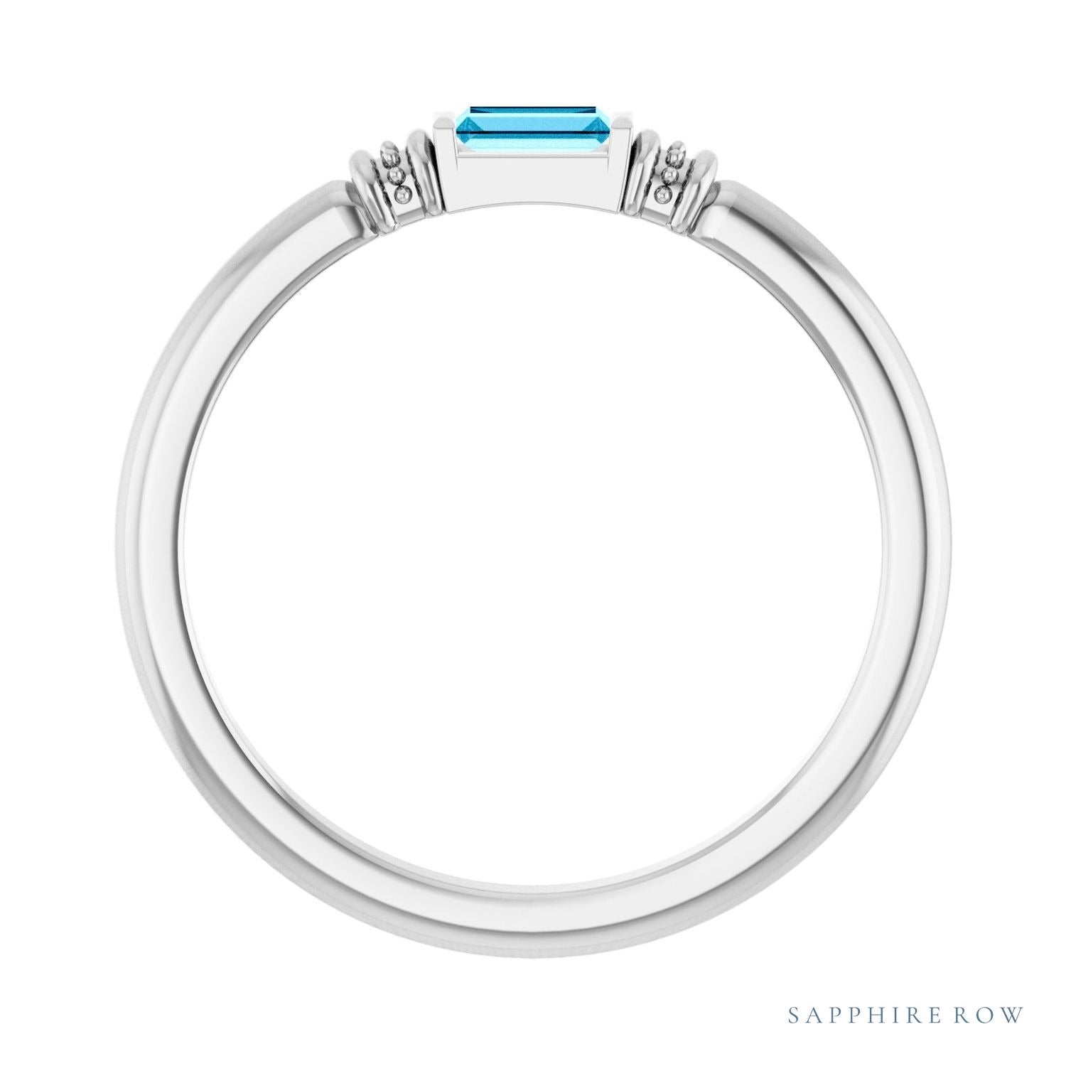 Sapphire Row Lab-Grown Gemstone Baguette Stacking Ring - Aqua Sapphire, 14K White Gold (view 2)