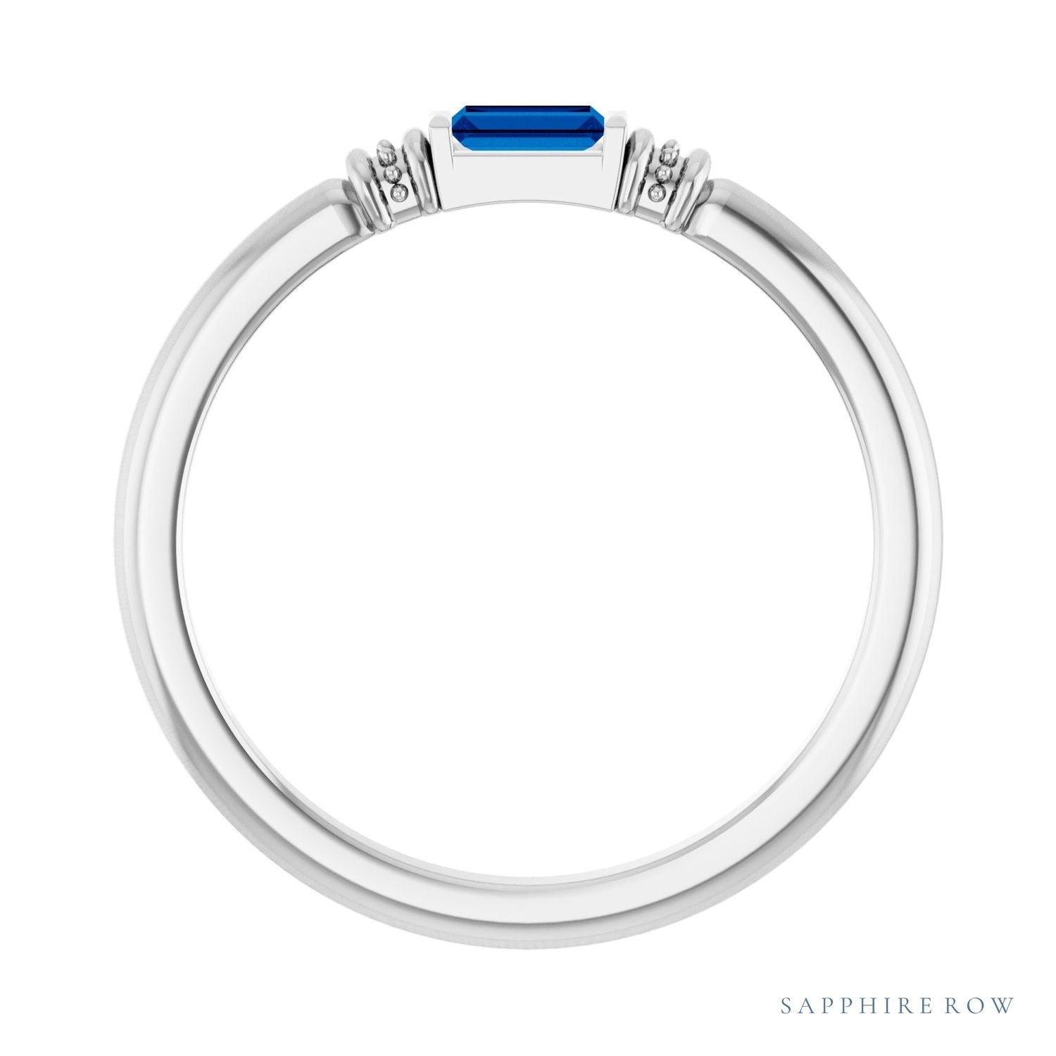 Sapphire Row Lab-Grown Gemstone Baguette Stacking Ring - Blue Sapphire, 14K White Gold (view 2)