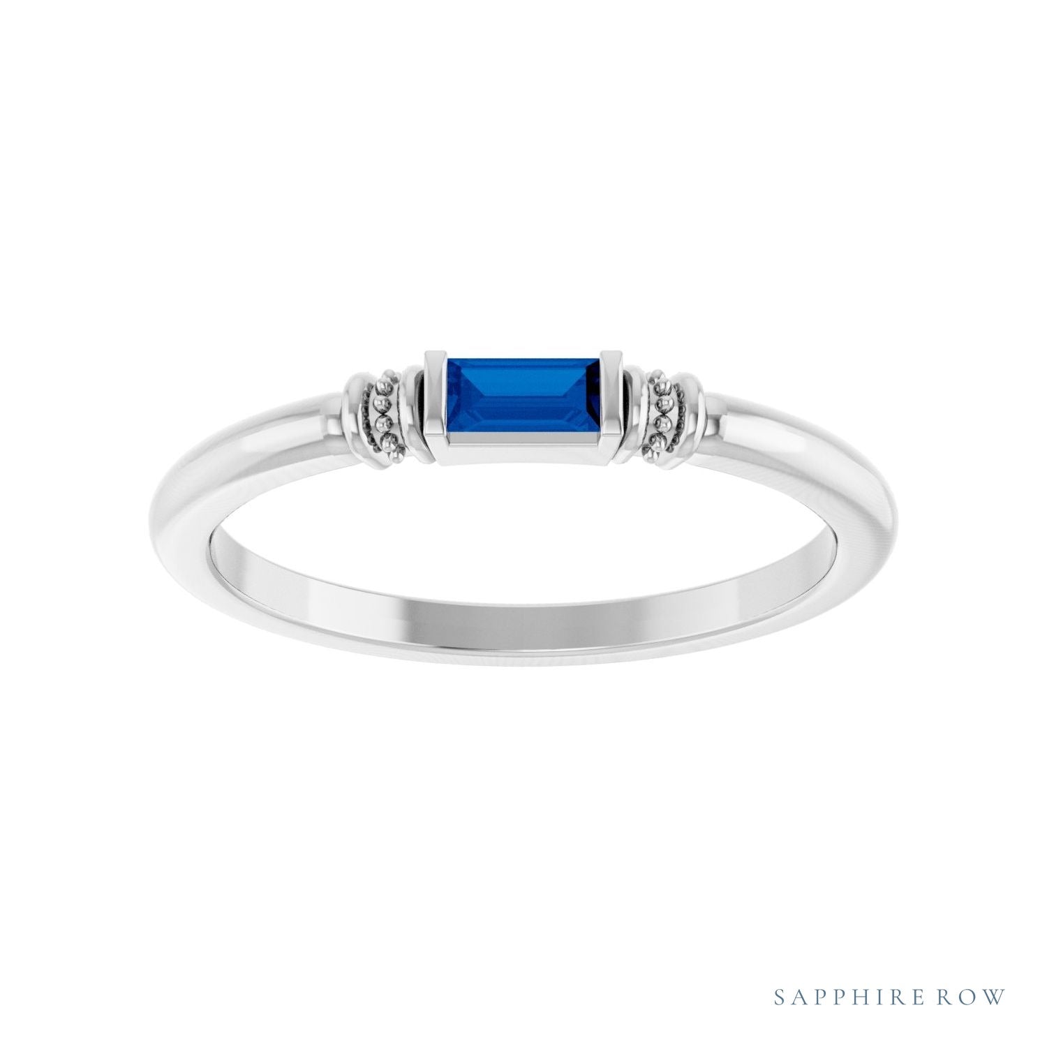 Sapphire Row Lab-Grown Gemstone Baguette Stacking Ring - Blue Sapphire, 14K White Gold (view 3)