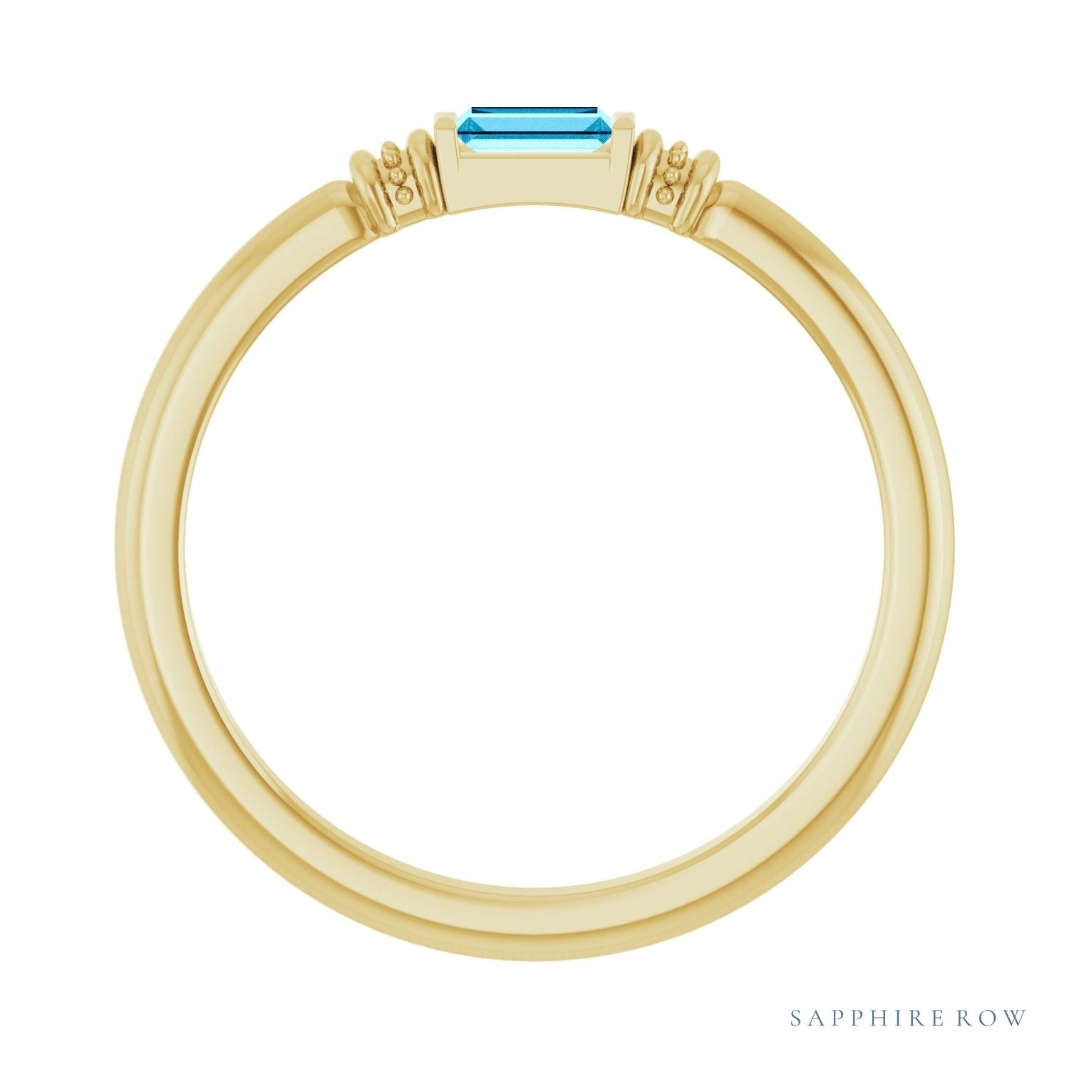 Sapphire Row Lab-Grown Gemstone Baguette Stacking Ring - Aqua Sapphire, 14K Yellow Gold (view 2)
