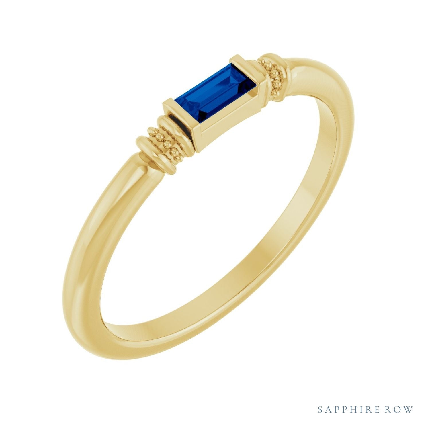 Sapphire Row Lab-Grown Gemstone Baguette Stacking Ring - Blue Sapphire, 14K Yellow Gold