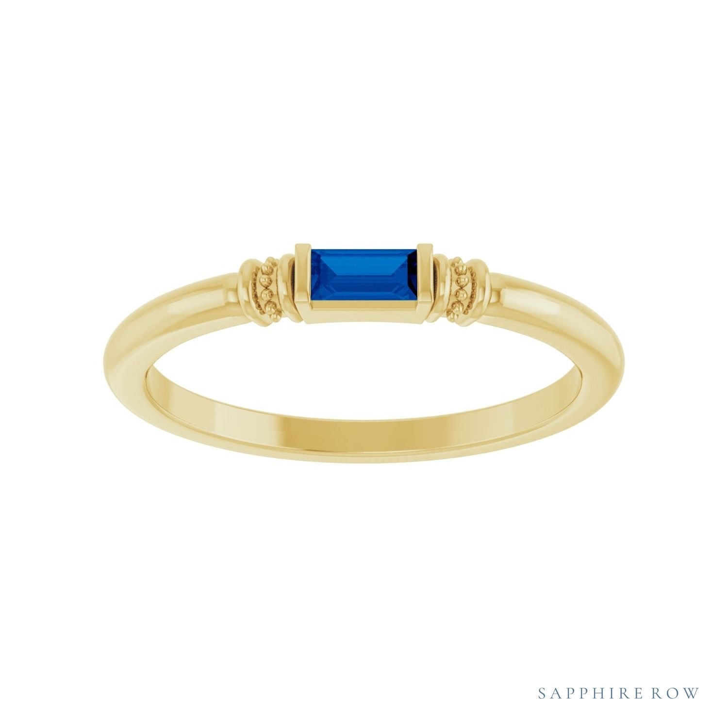 Sapphire Row Lab-Grown Gemstone Baguette Stacking Ring - Blue Sapphire, 14K Yellow Gold (view 3)