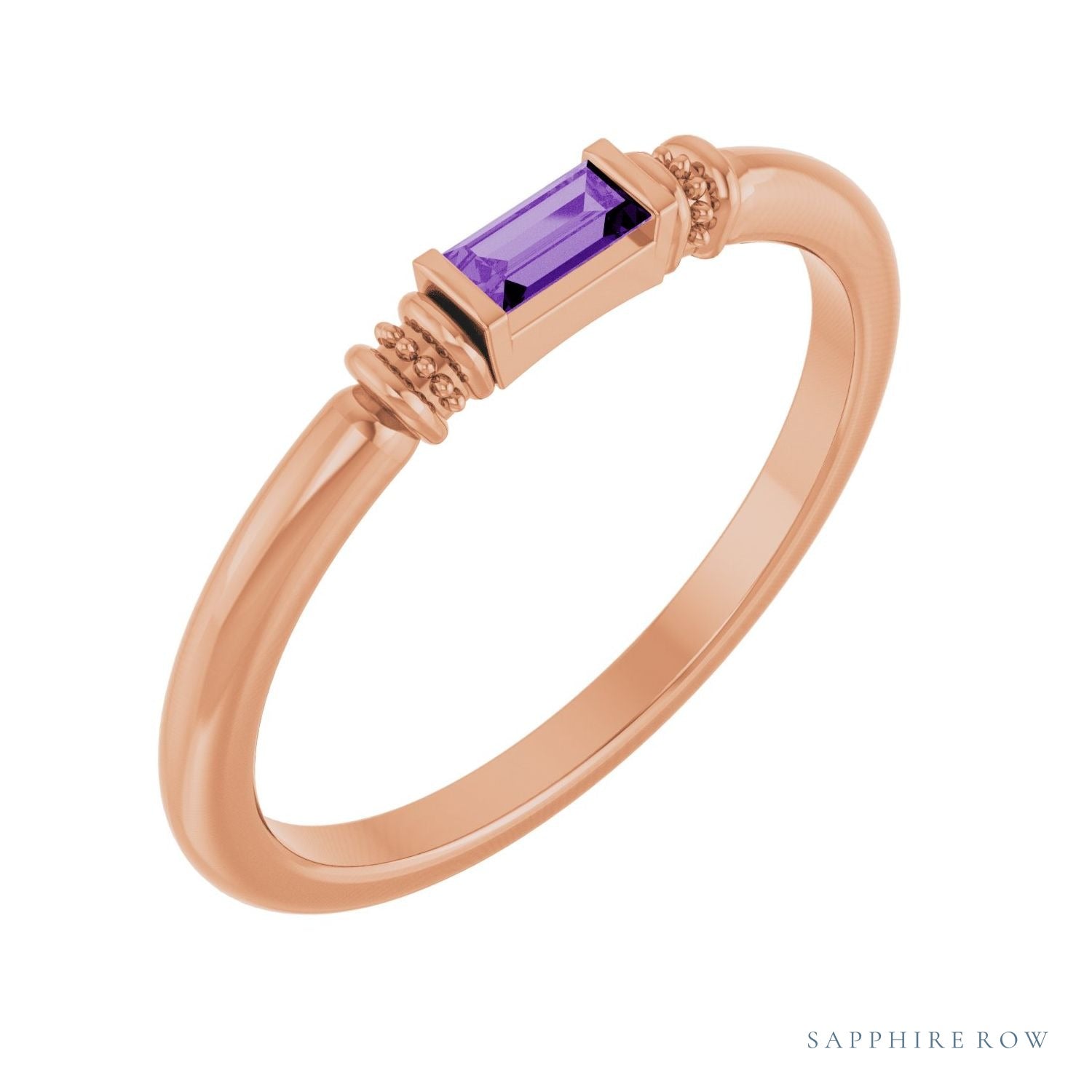 Sapphire Row Lab-Grown Gemstone Baguette Stacking Ring - Purple Sapphire, 14K Rose Gold
