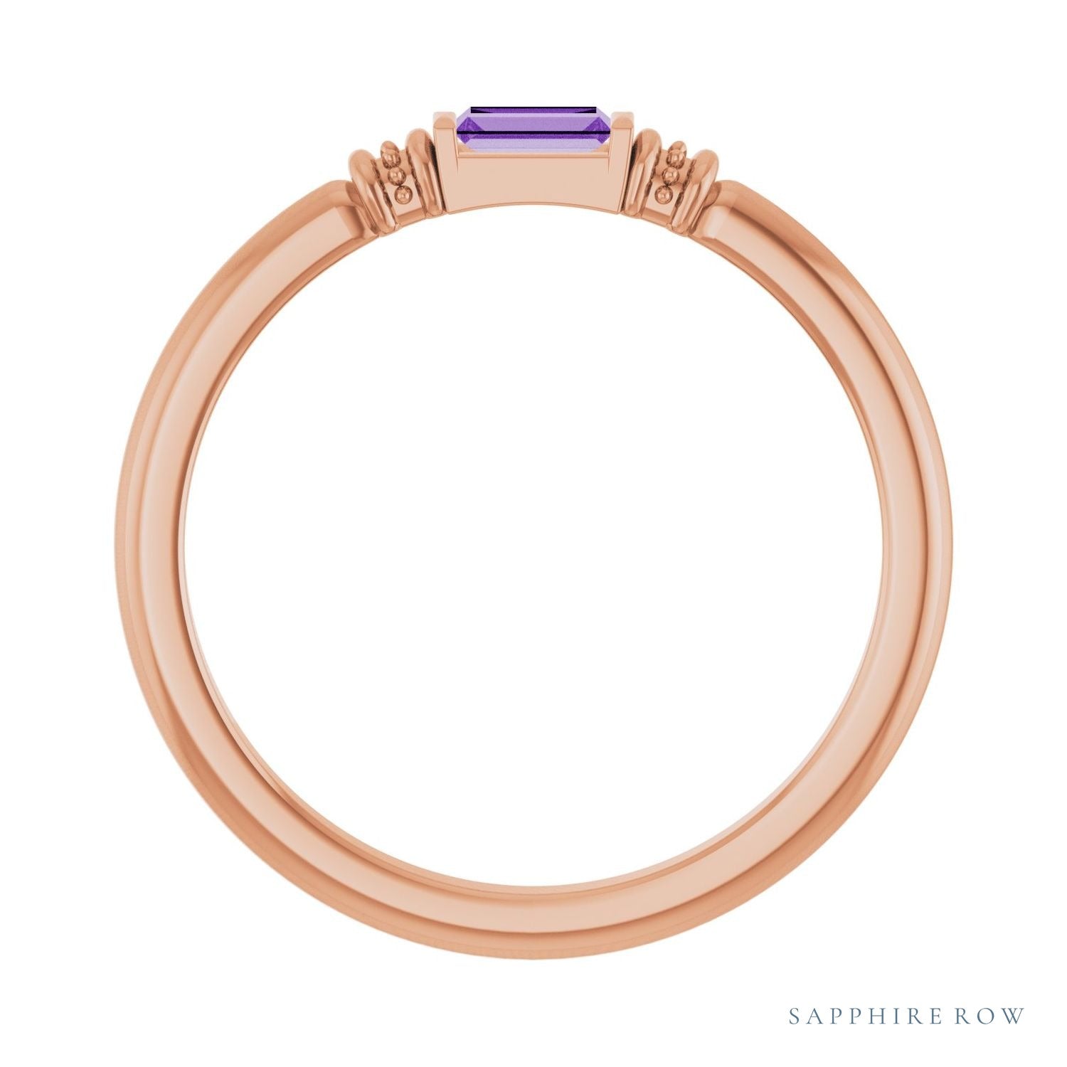Sapphire Row Lab-Grown Gemstone Baguette Stacking Ring - Purple Sapphire, 14K Rose Gold (view 2)