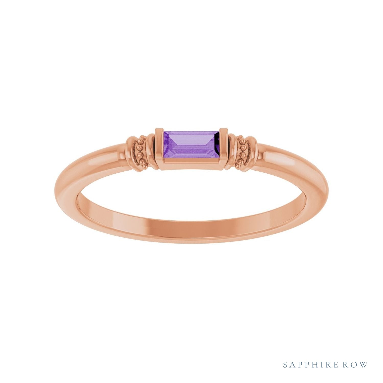 Sapphire Row Lab-Grown Gemstone Baguette Stacking Ring - Purple Sapphire, 14K Rose Gold (view 3)