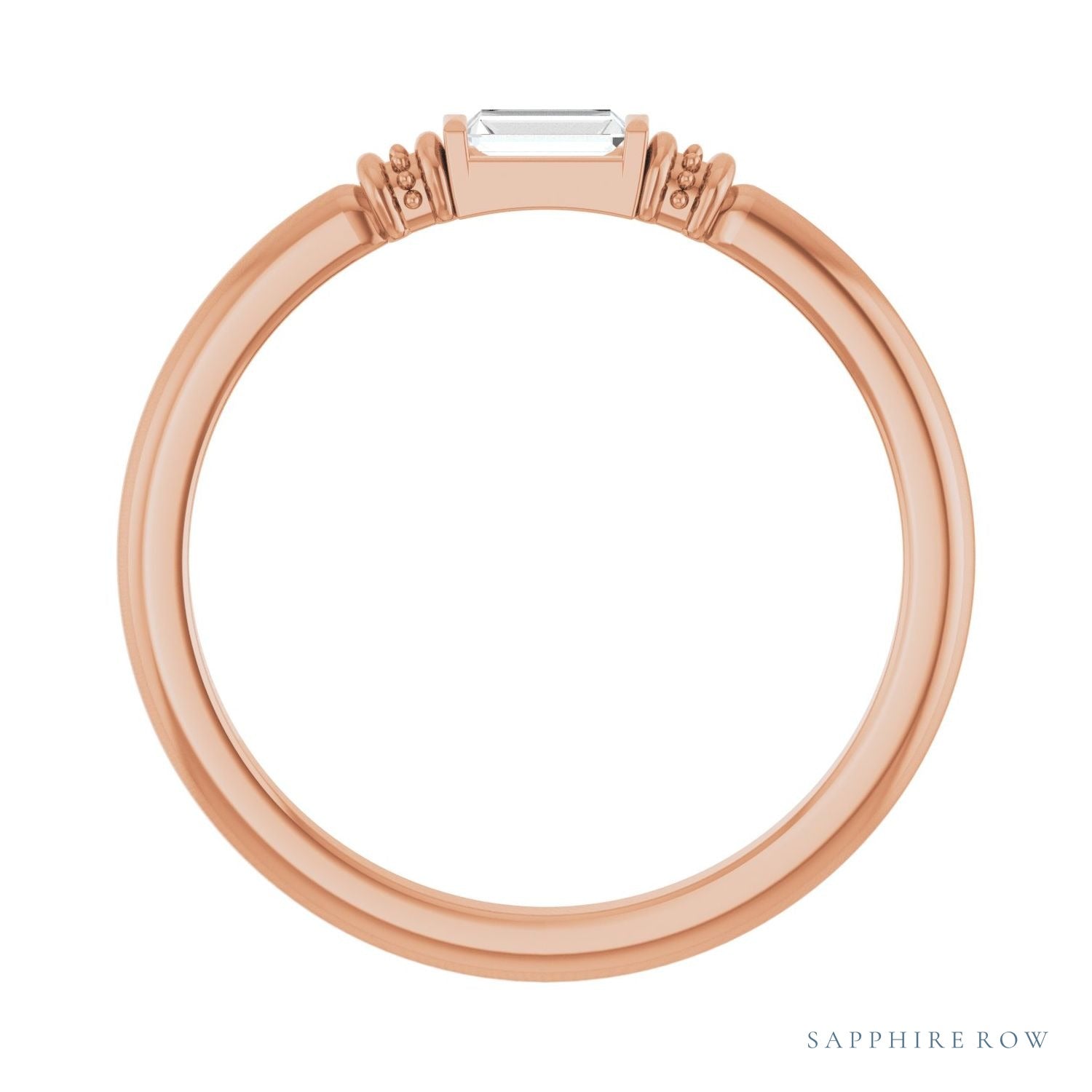 Sapphire Row Lab-Grown Gemstone Baguette Stacking Ring - Moissanite, 14K Rose Gold (view 2)
