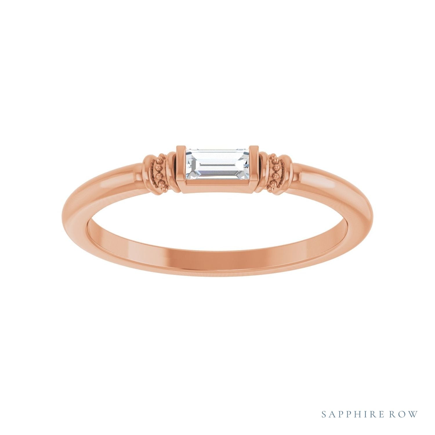 Sapphire Row Lab-Grown Gemstone Baguette Stacking Ring - Moissanite, 14K Rose Gold (view 3)