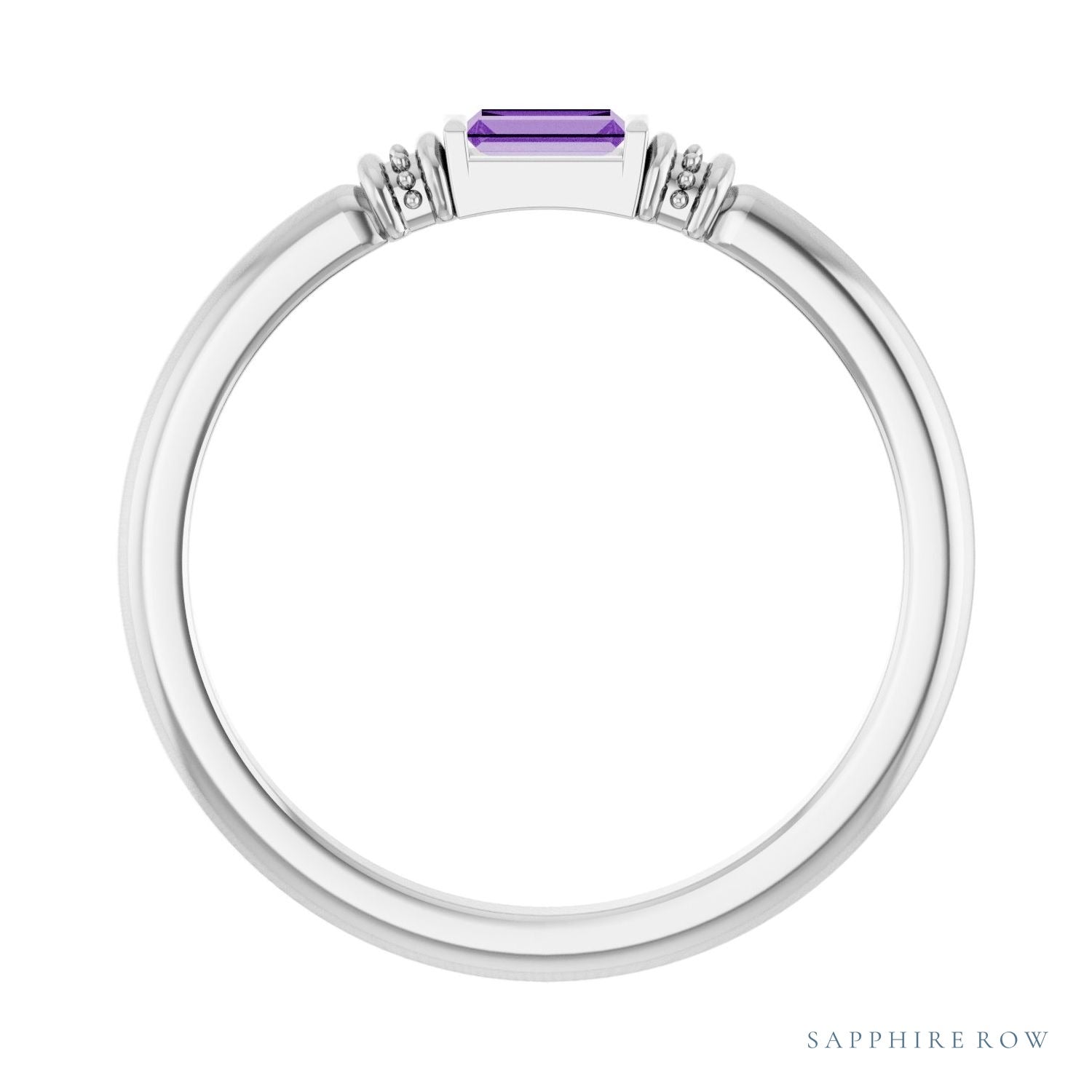 Sapphire Row Lab-Grown Gemstone Baguette Stacking Ring - Purple Sapphire, Platinum (view 2)