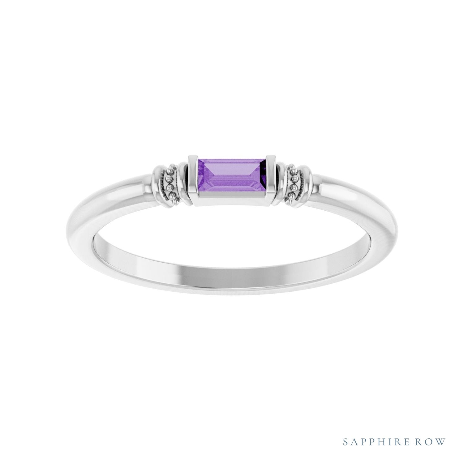 Sapphire Row Lab-Grown Gemstone Baguette Stacking Ring - Purple Sapphire, Platinum (view 3)