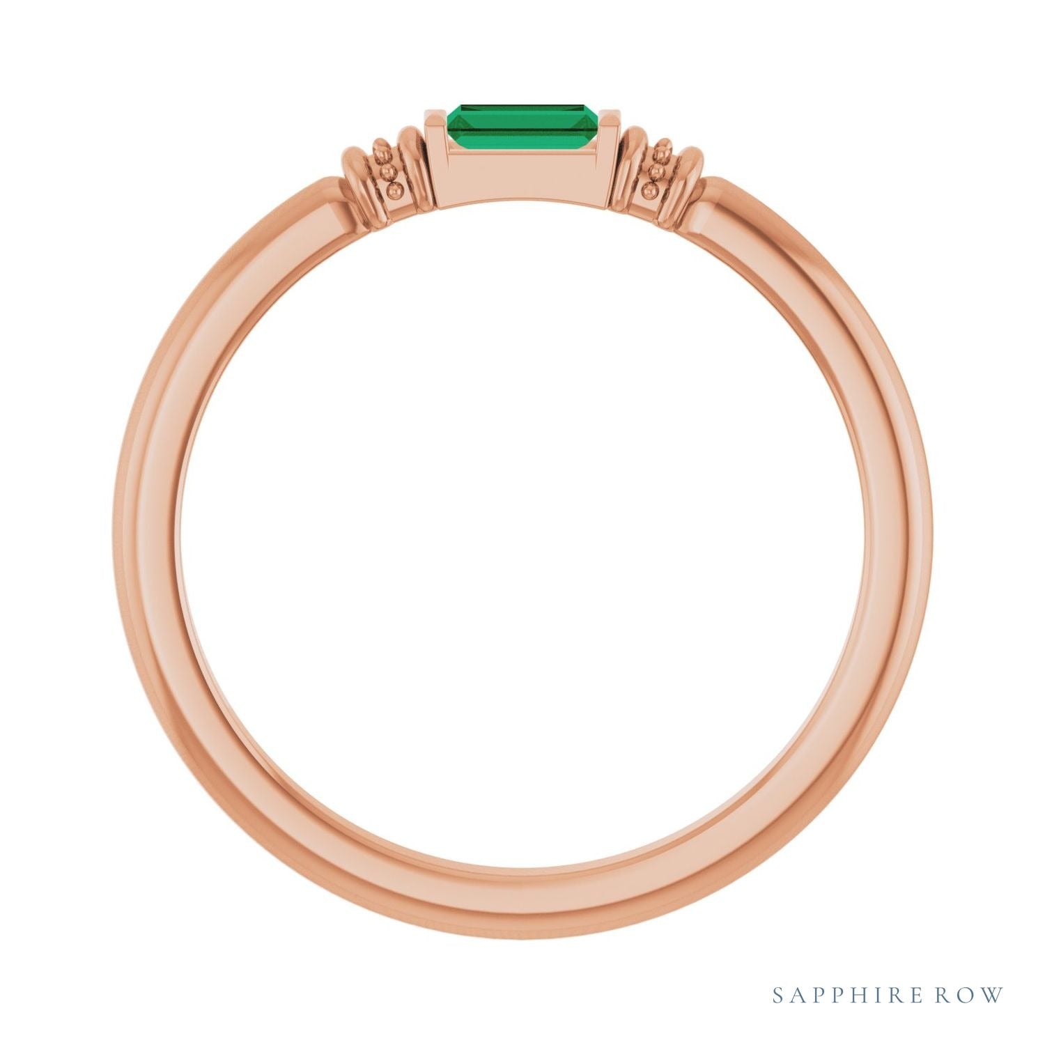 Sapphire Row Lab-Grown Gemstone Baguette Stacking Ring - Emerald, 14K Rose Gold (view 2)
