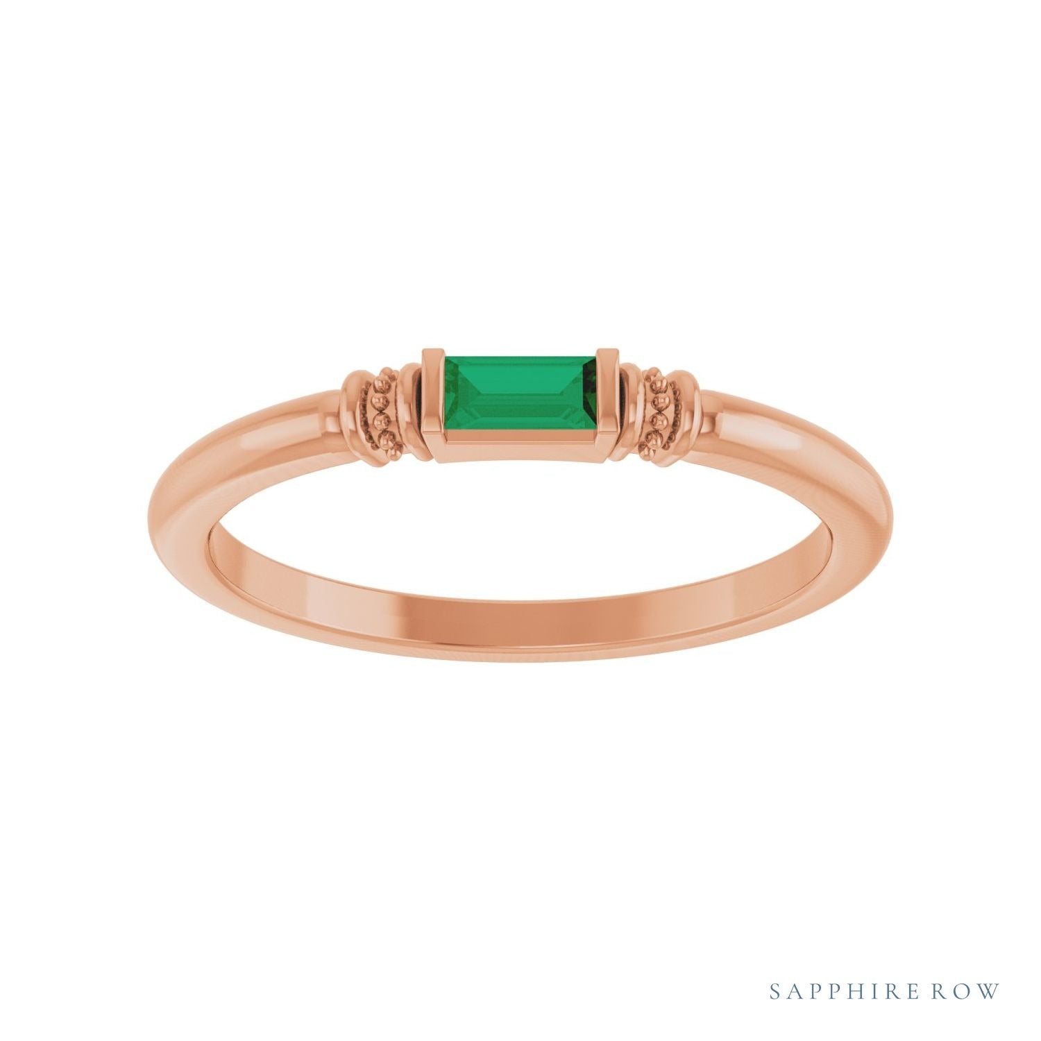 Sapphire Row Lab-Grown Gemstone Baguette Stacking Ring - Emerald, 14K Rose Gold (view 3)