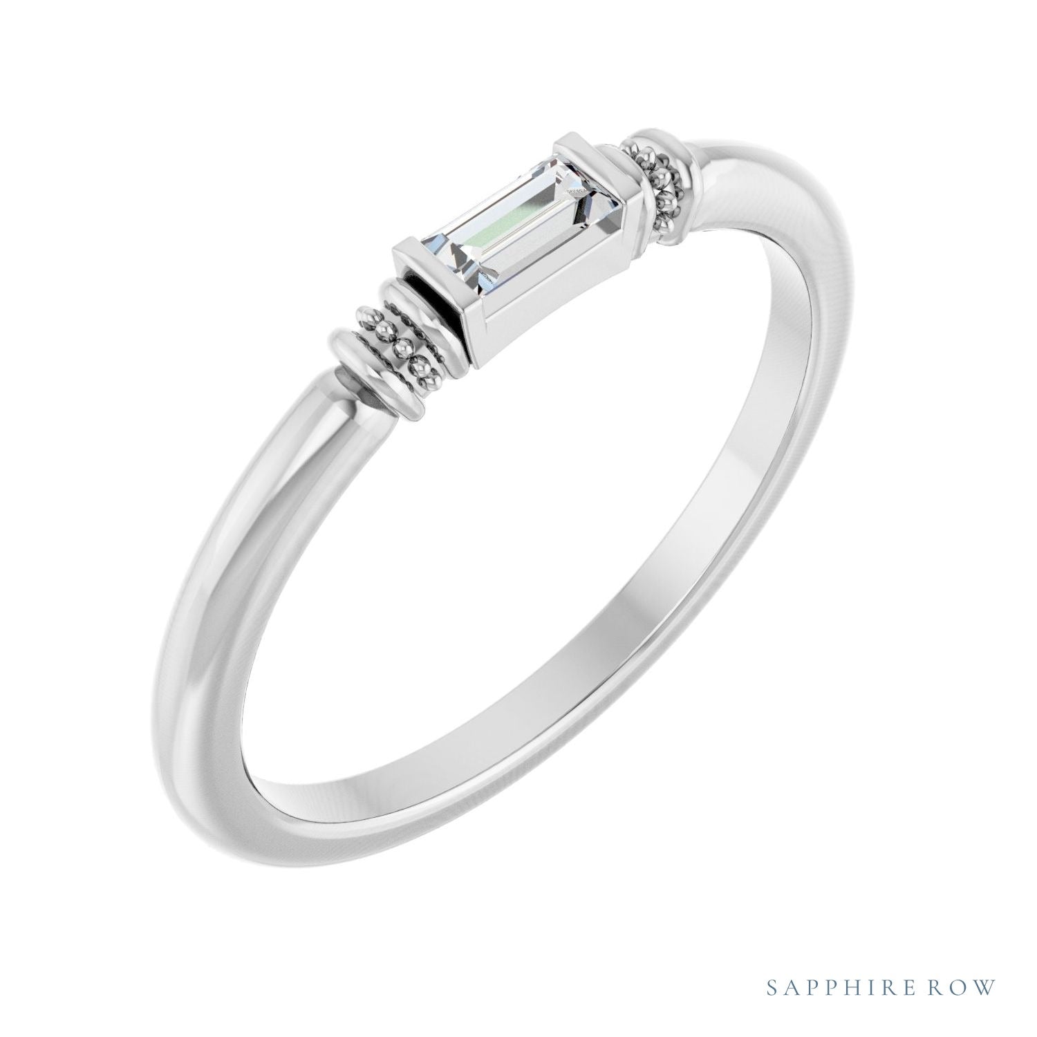 Sapphire Row Lab-Grown Gemstone Baguette Stacking Ring - Moissanite, Platinum