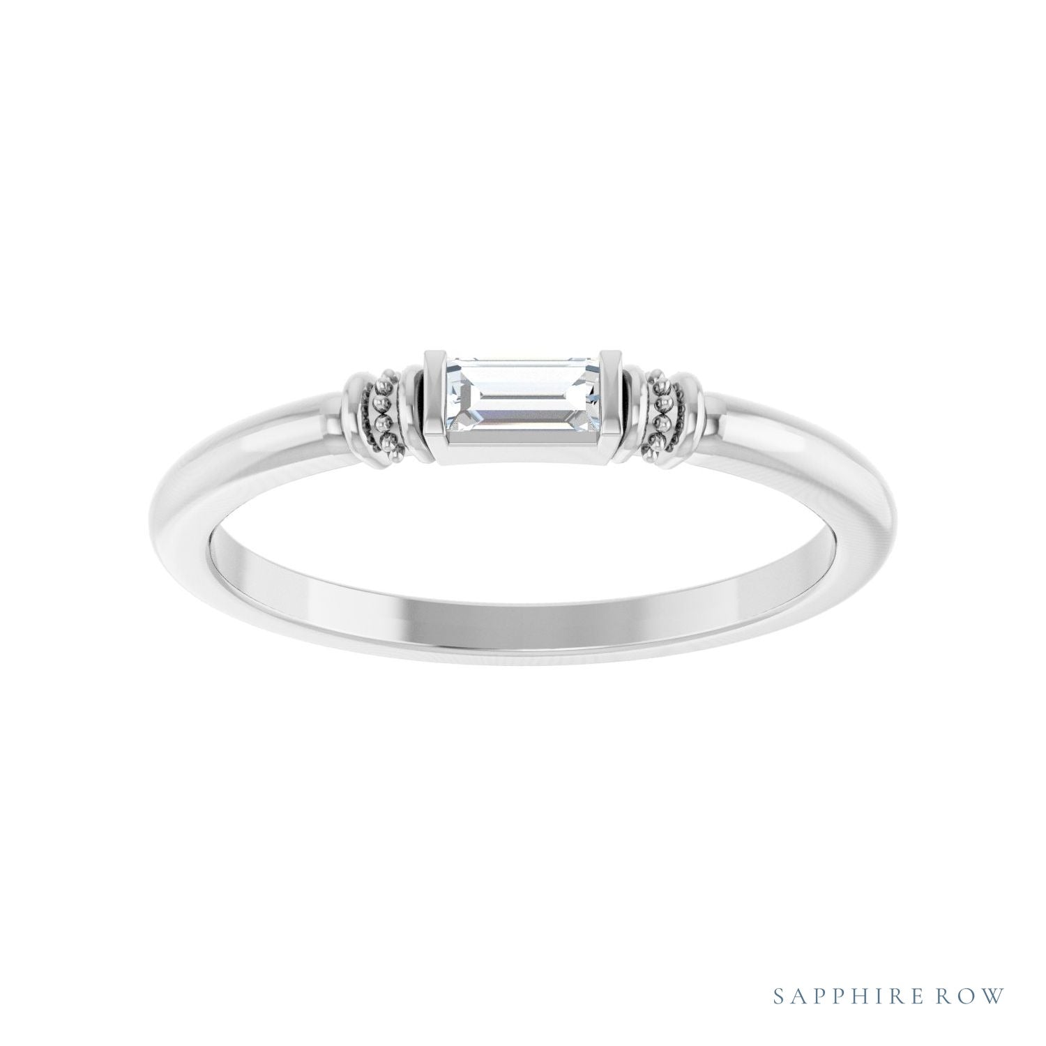 Sapphire Row Lab-Grown Gemstone Baguette Stacking Ring - Moissanite, Platinum (view 3)