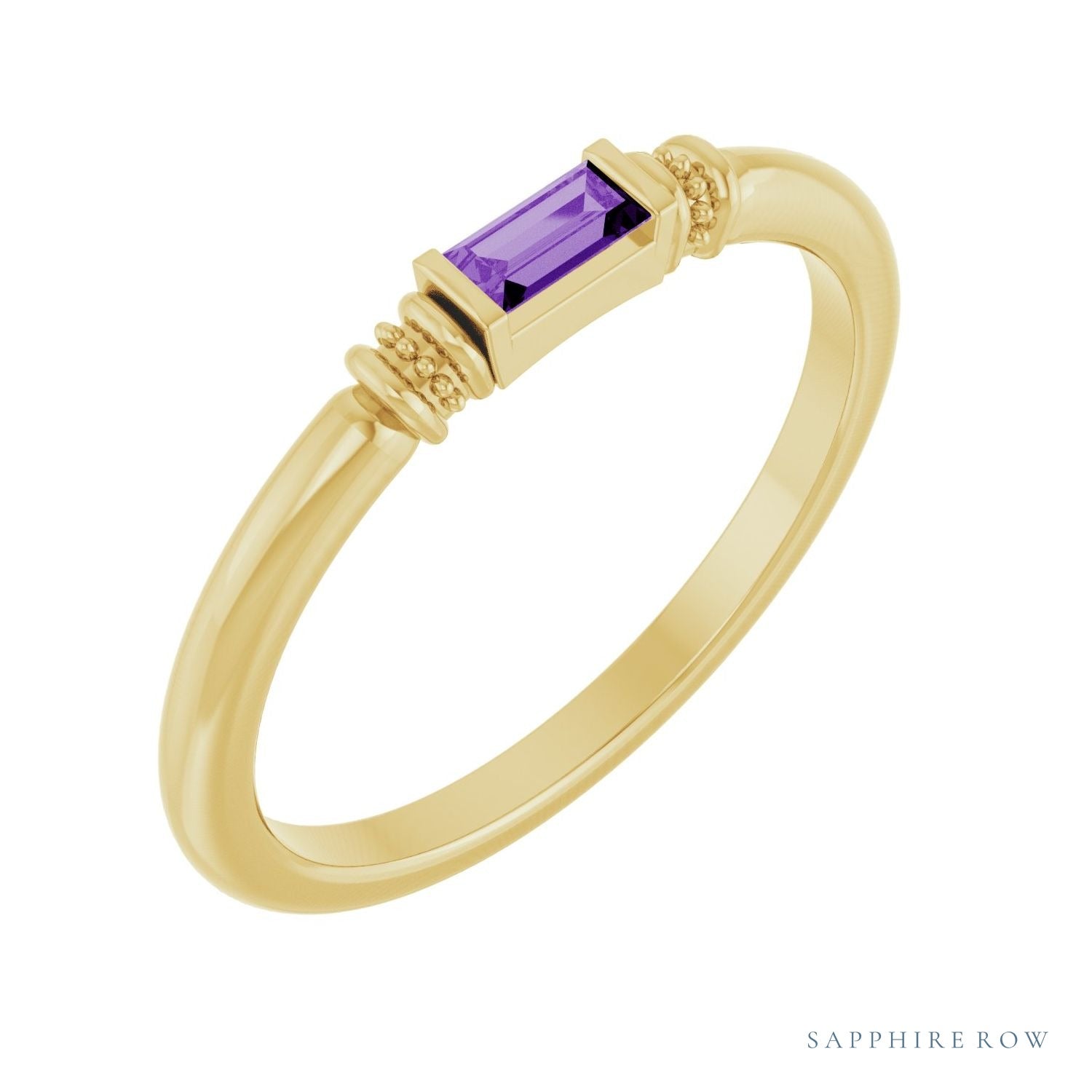 Sapphire Row Lab-Grown Gemstone Baguette Stacking Ring - Purple Sapphire, 14K Yellow Gold