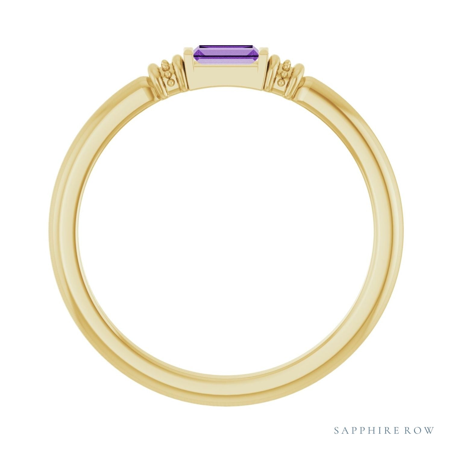 Sapphire Row Lab-Grown Gemstone Baguette Stacking Ring - Purple Sapphire, 14K Yellow Gold (view 2)