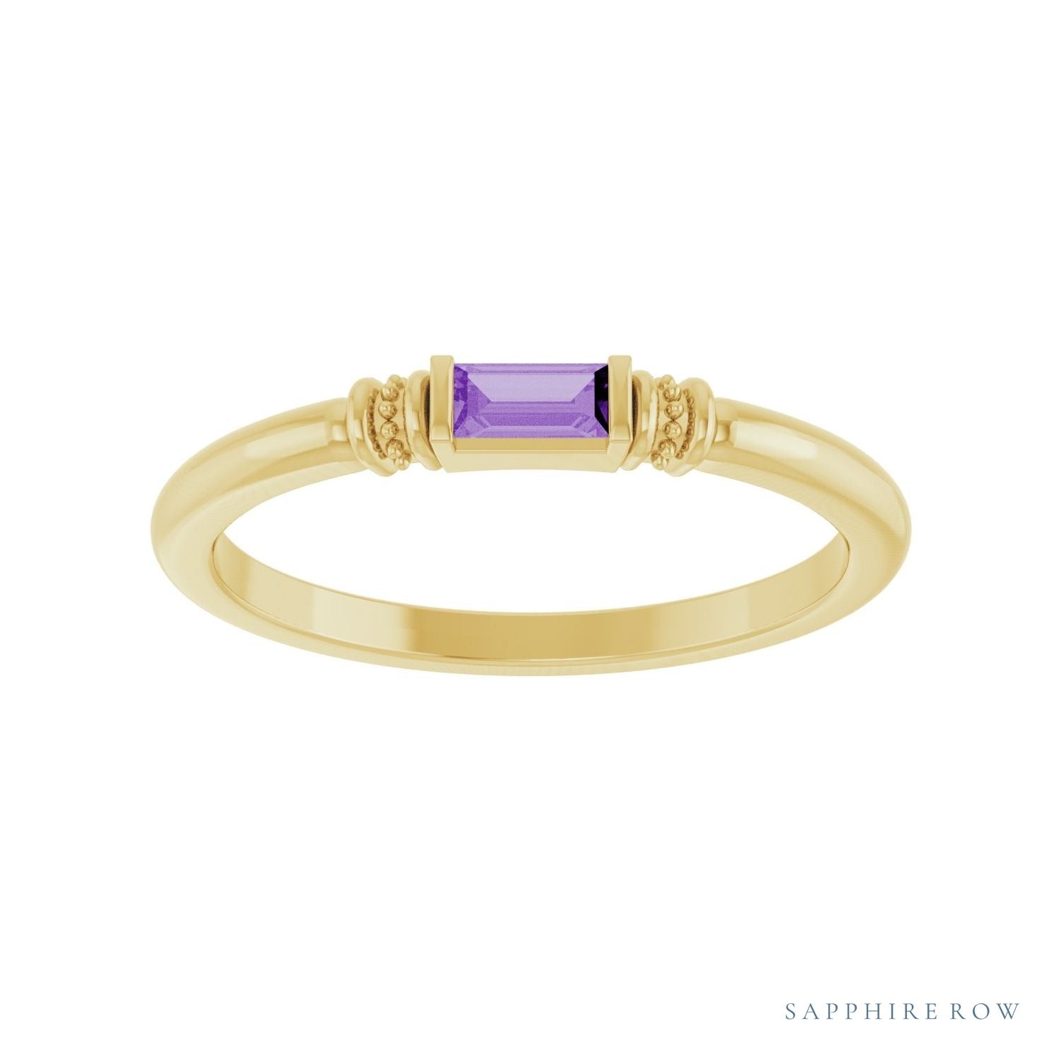 Sapphire Row Lab-Grown Gemstone Baguette Stacking Ring - Purple Sapphire, 14K Yellow Gold (view 3)