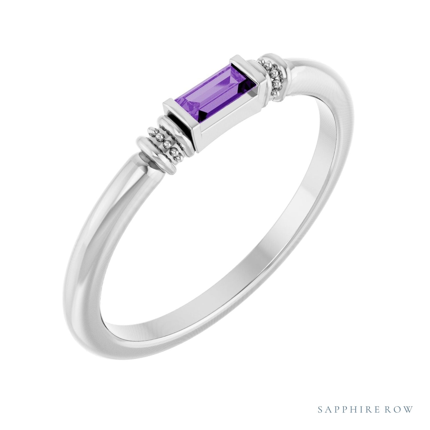 Sapphire Row Lab-Grown Gemstone Baguette Stacking Ring - Purple Sapphire, 14K White Gold