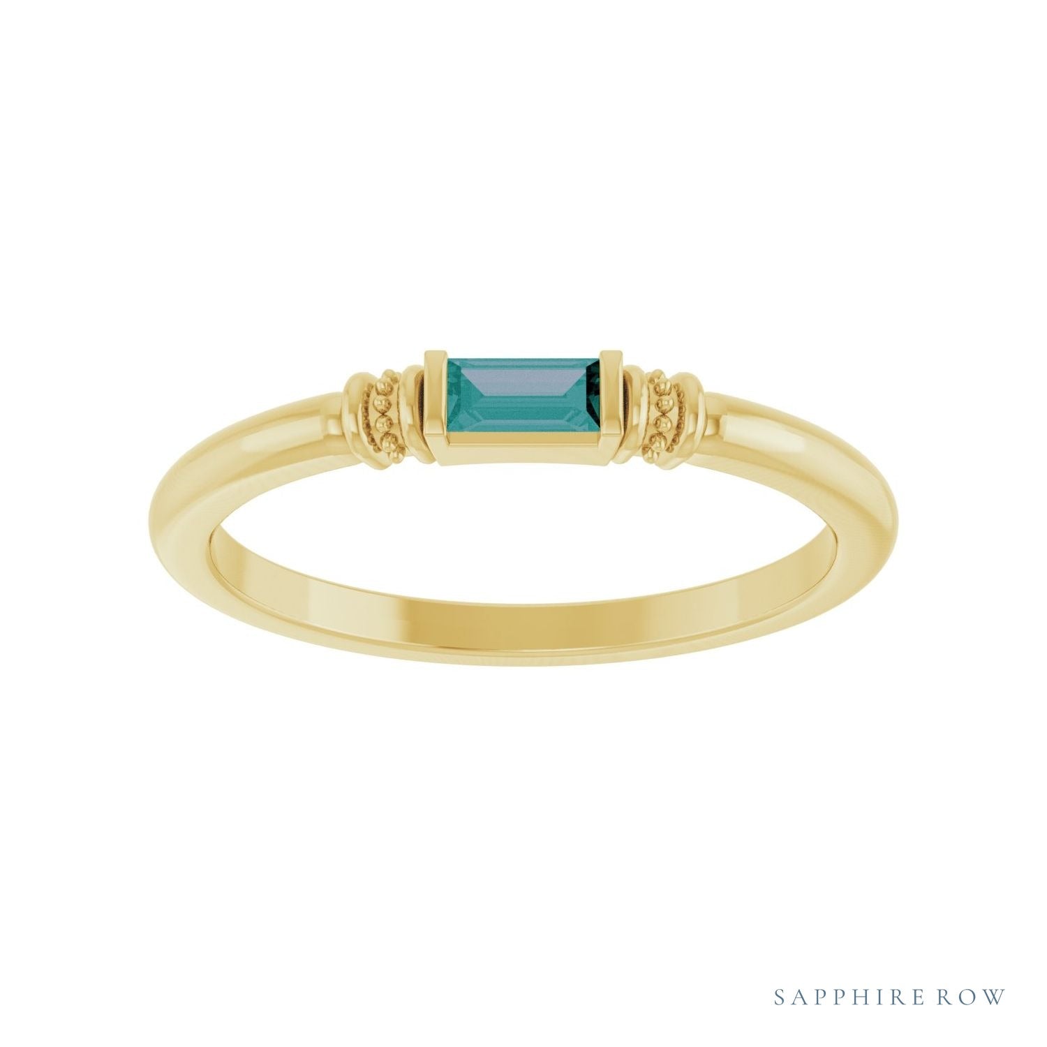 Sapphire Row Lab-Grown Gemstone Baguette Stacking Ring - Alexandrite, 14K Yellow Gold (view 3)