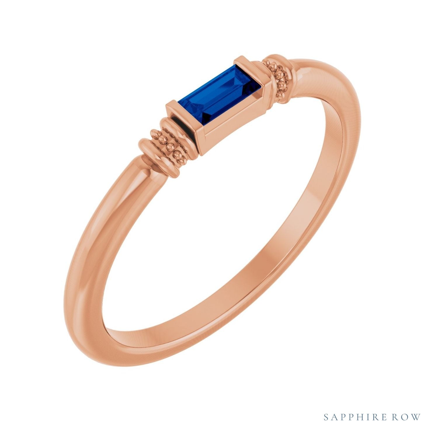 Sapphire Row Lab-Grown Gemstone Baguette Stacking Ring - Blue Sapphire, 14K Rose Gold