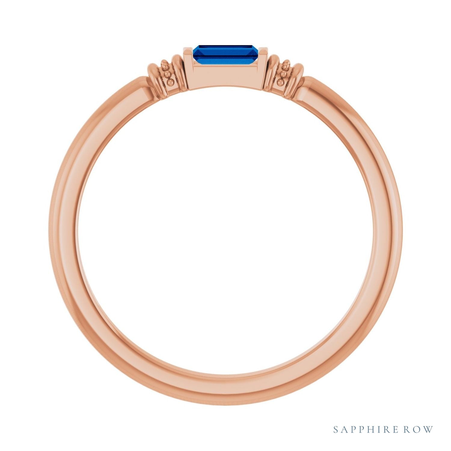 Sapphire Row Lab-Grown Gemstone Baguette Stacking Ring - Blue Sapphire, 14K Rose Gold (view 2)