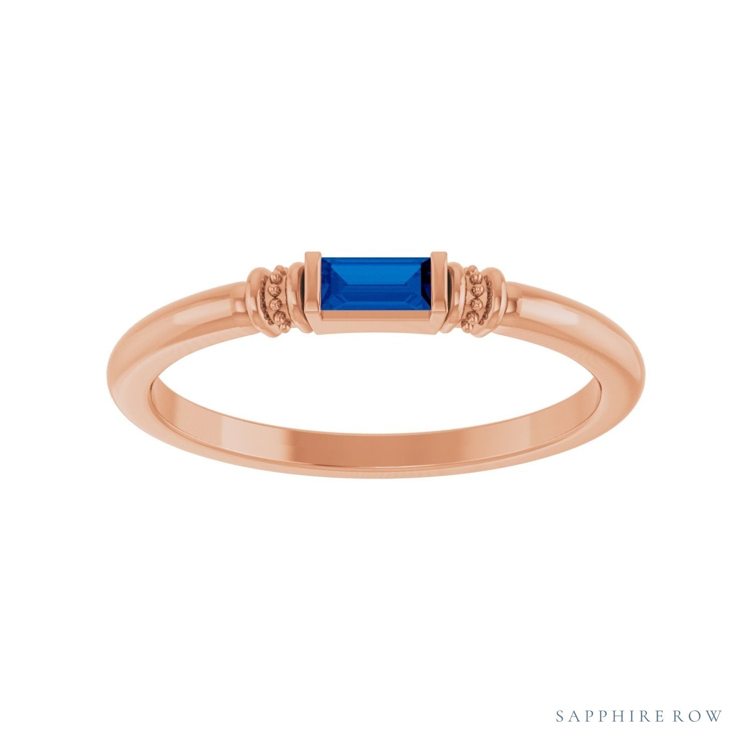 Sapphire Row Lab-Grown Gemstone Baguette Stacking Ring - Blue Sapphire, 14K Rose Gold (view 3)