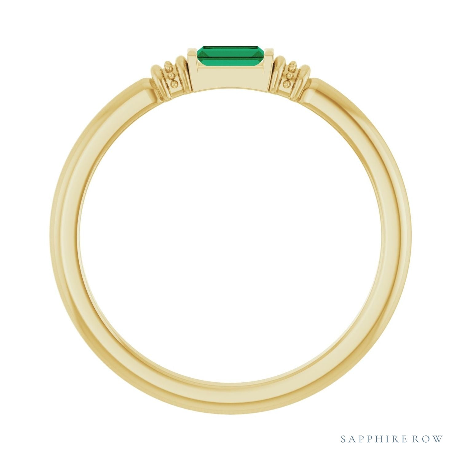 Sapphire Row Lab-Grown Gemstone Baguette Stacking Ring - Emerald, 14K Yellow Gold (view 2)