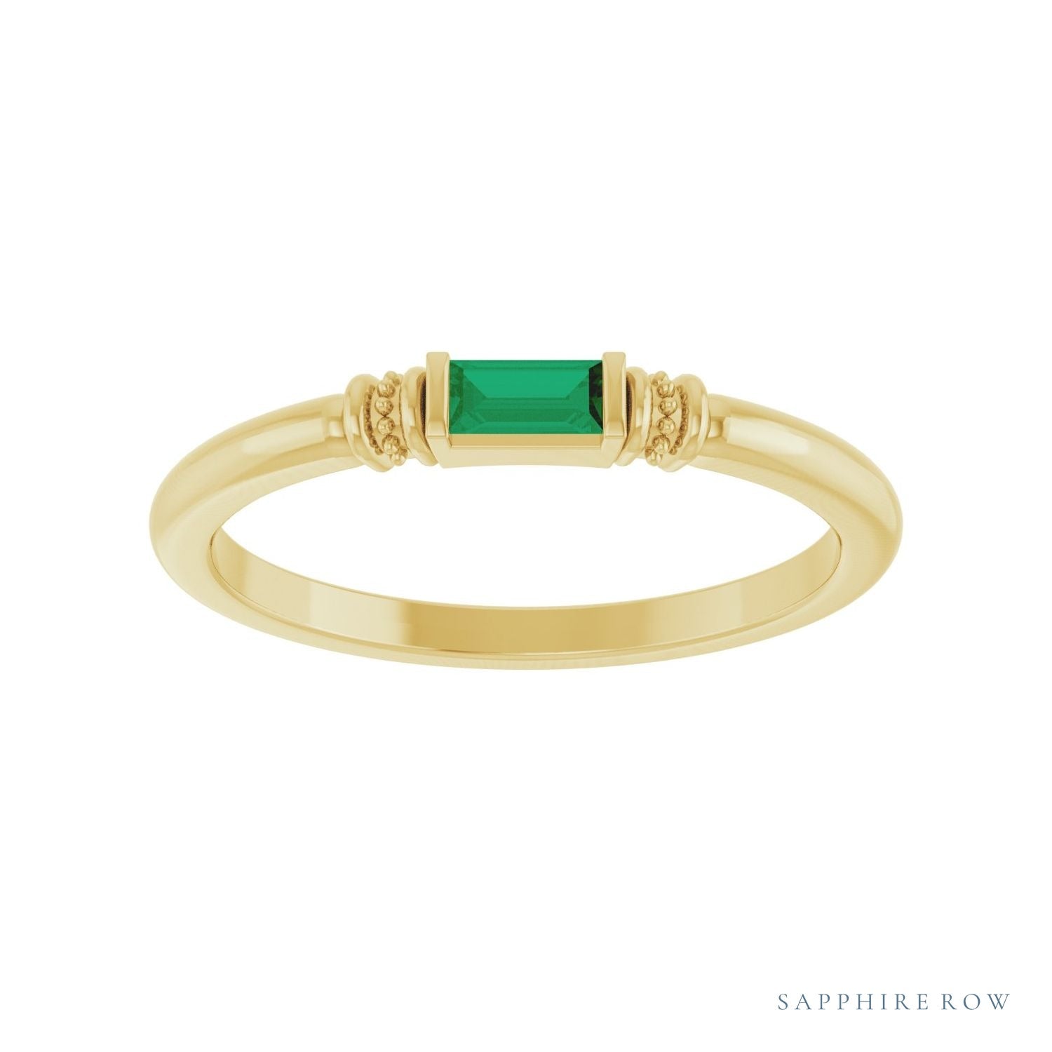 Sapphire Row Lab-Grown Gemstone Baguette Stacking Ring - Emerald, 14K Yellow Gold (view 3)