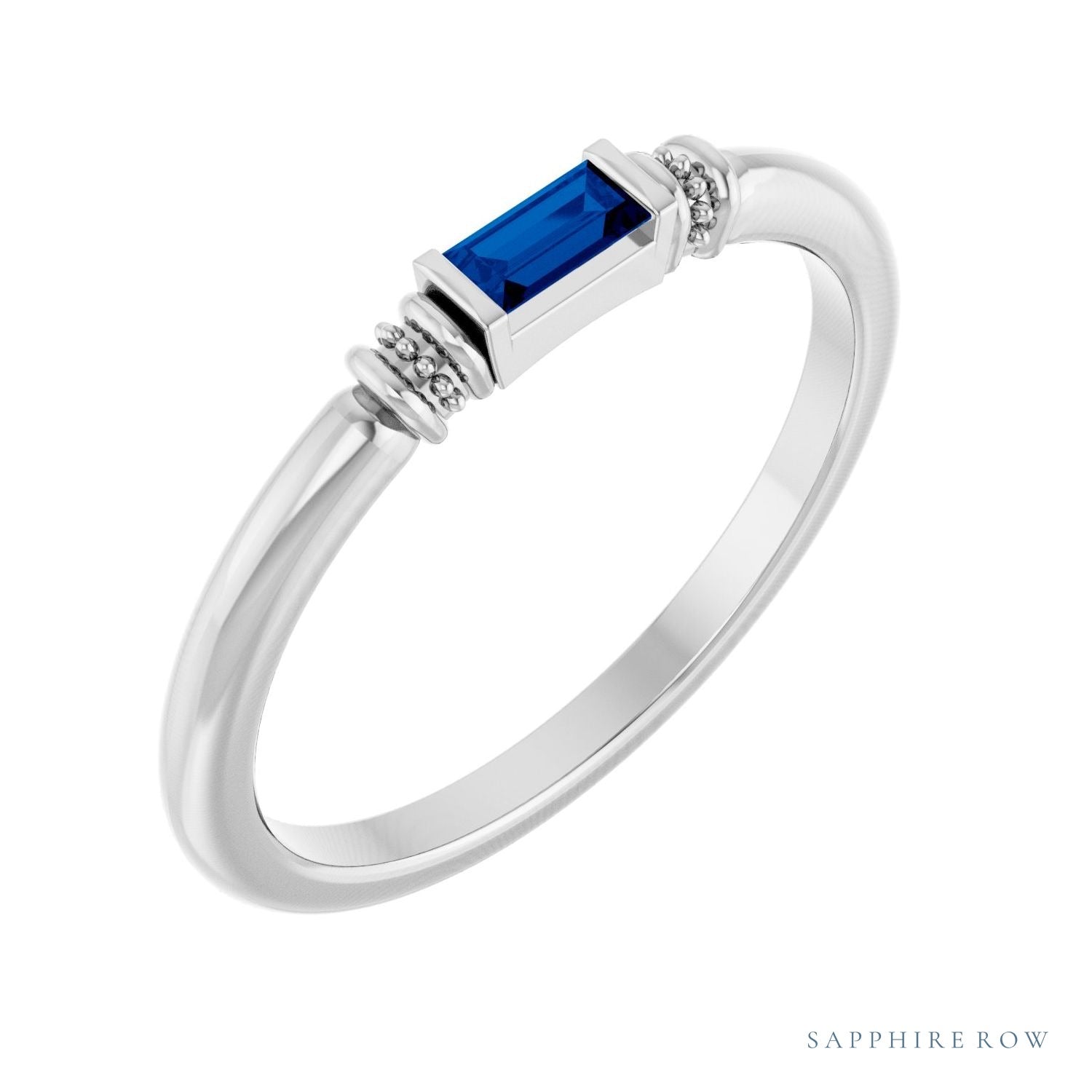 Sapphire Row Lab-Grown Gemstone Baguette Stacking Ring - Blue Sapphire, Platinum