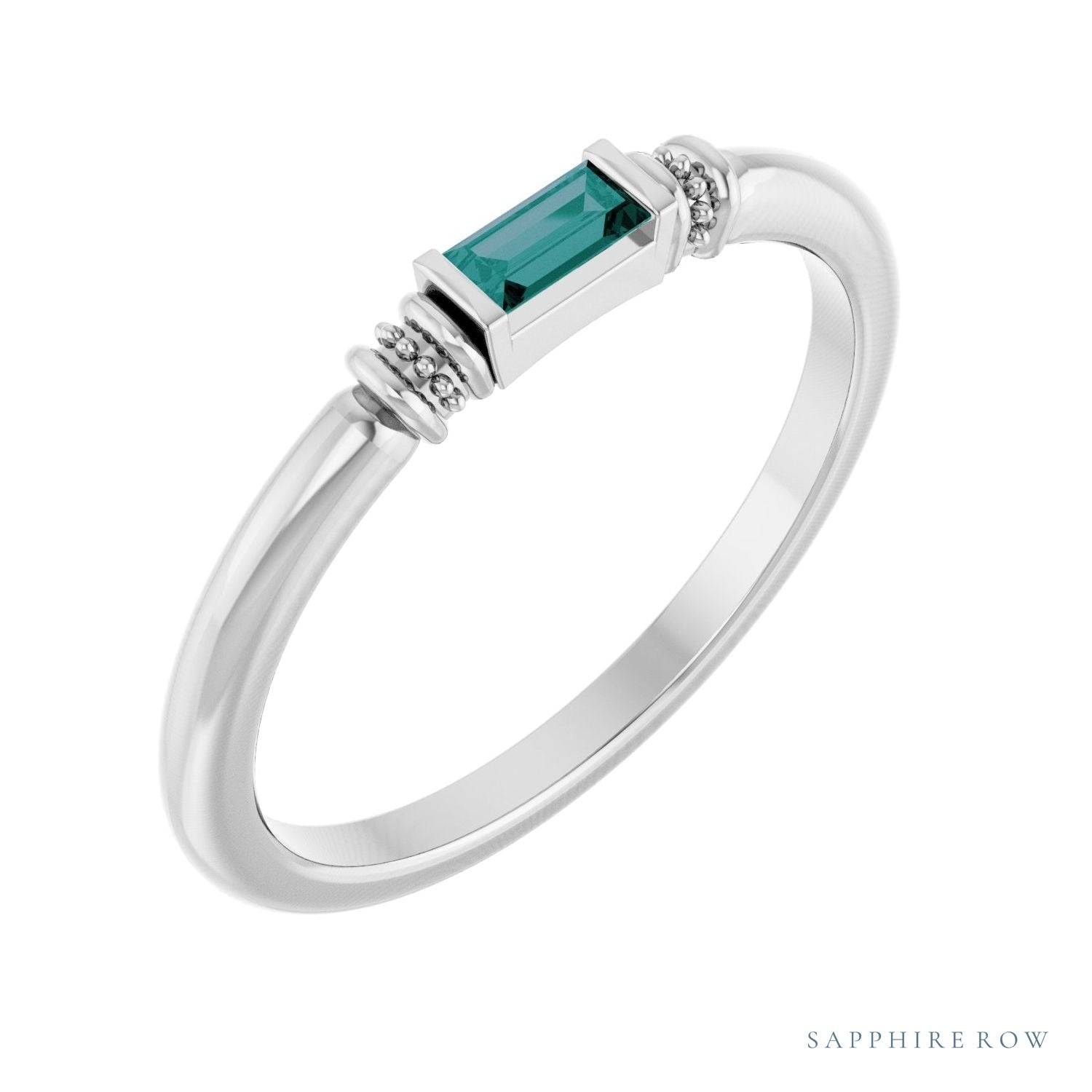 Sapphire Row Lab-Grown Gemstone Baguette Stacking Ring - Alexandrite, Platinum