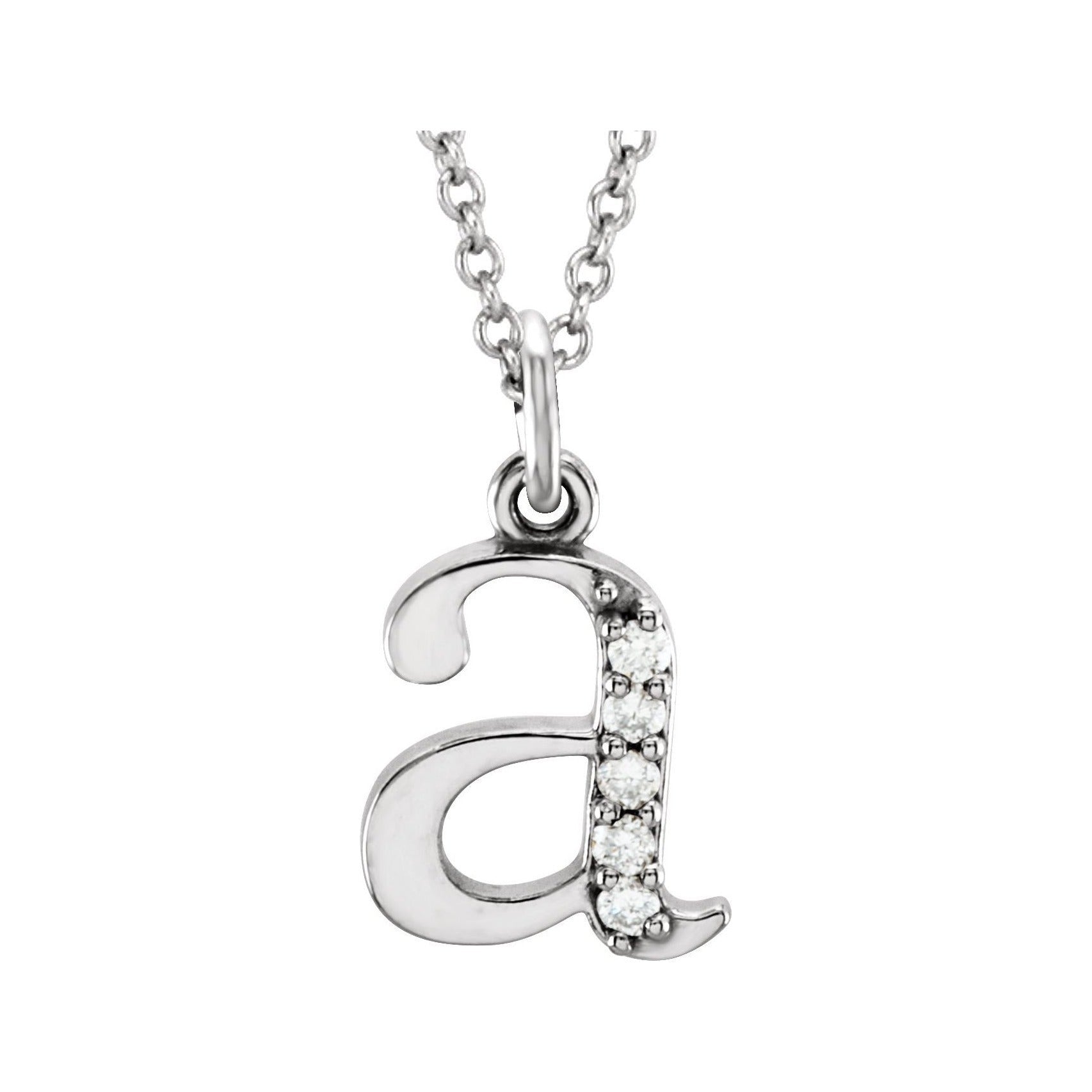 Sapphire Row Natural Diamond Lowercase Initial Necklace - a, 14K White Gold