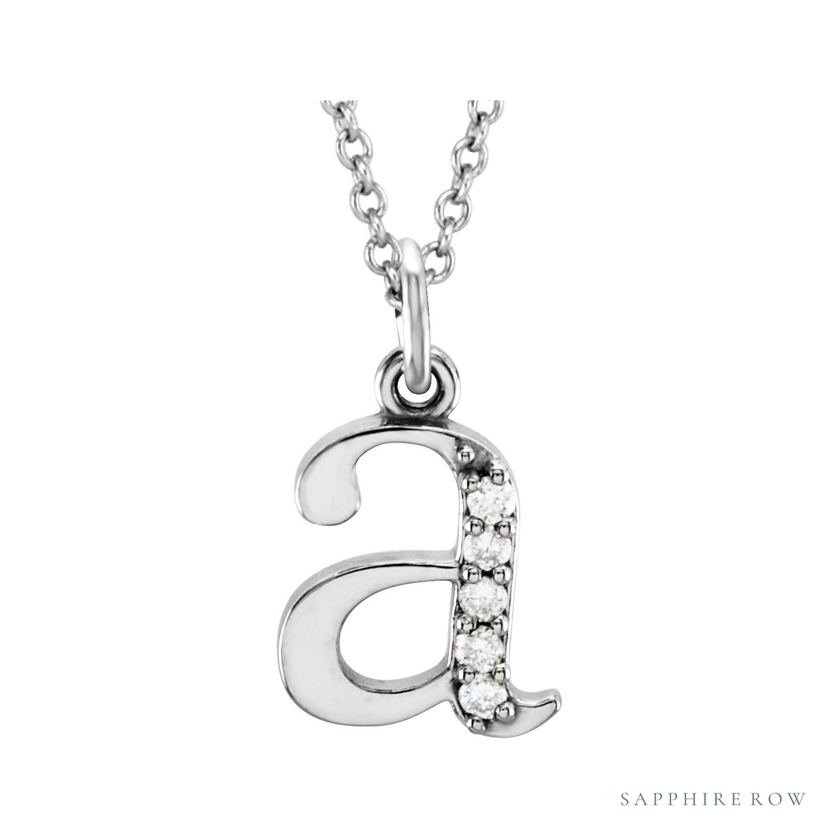 Sapphire Row Natural Diamond Lowercase Initial Necklace - a, 14K White Gold