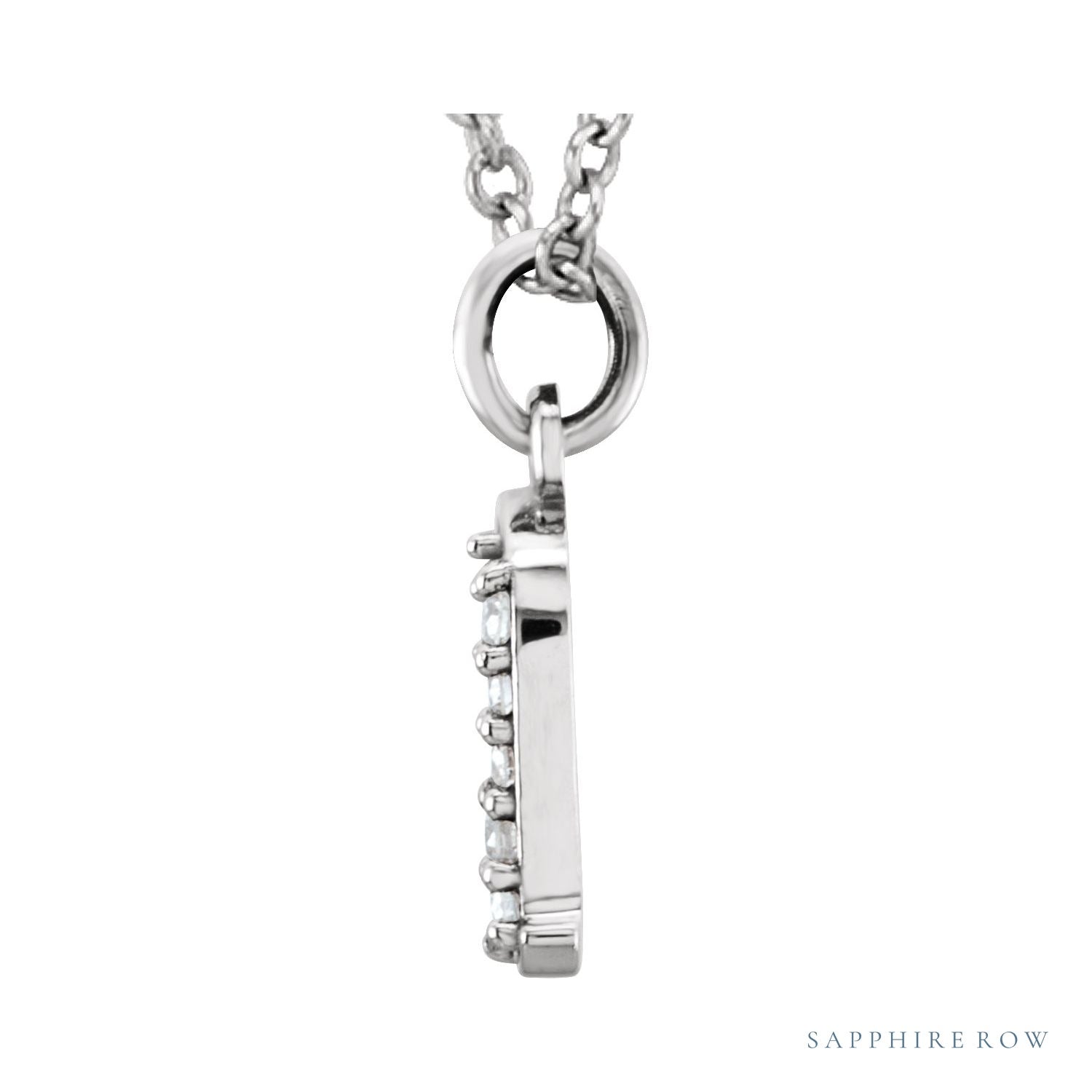 Sapphire Row Natural Diamond Lowercase Initial Necklace - a, 14K White Gold (view 2)