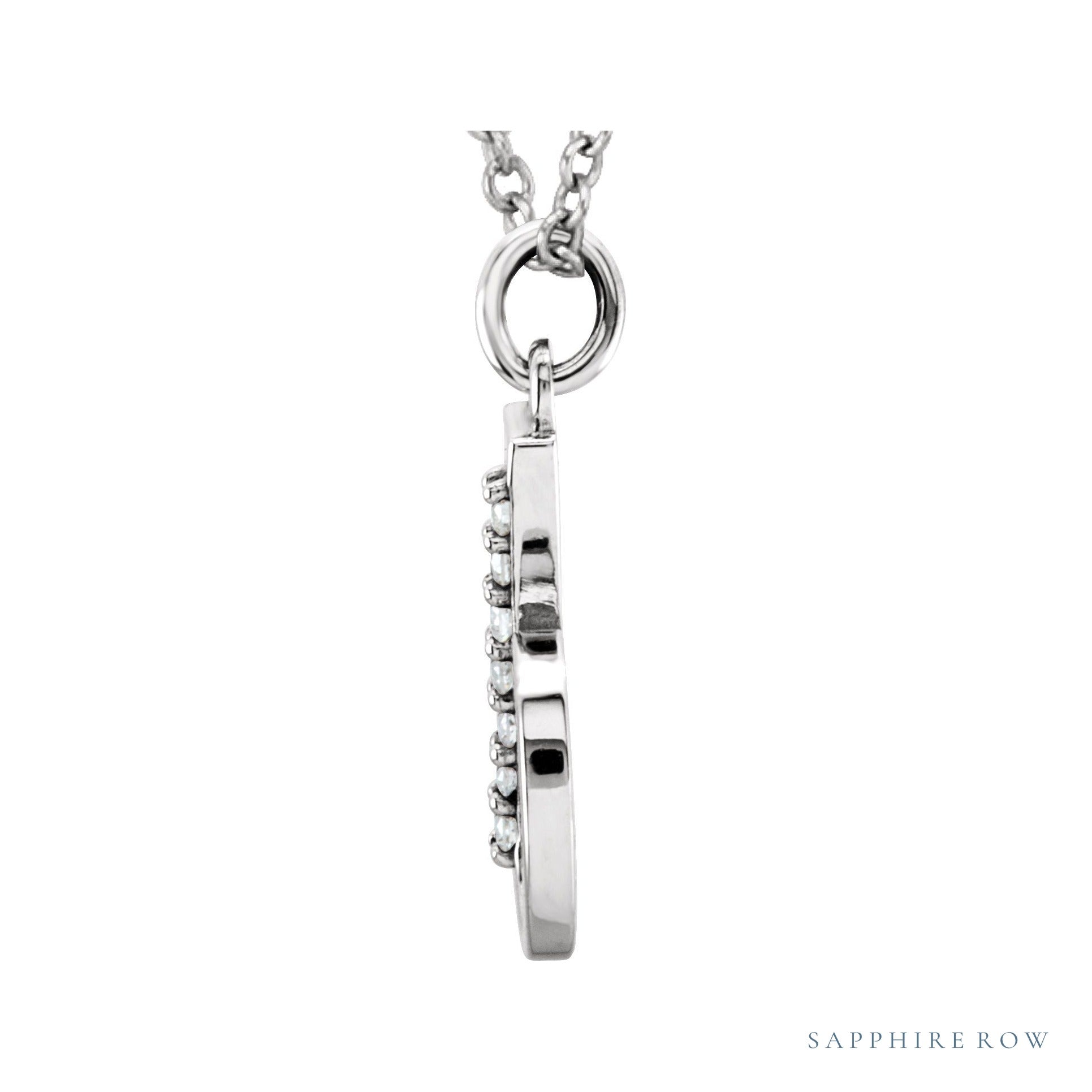 Sapphire Row Natural Diamond Lowercase Initial Necklace - b, 14K White Gold (view 2)