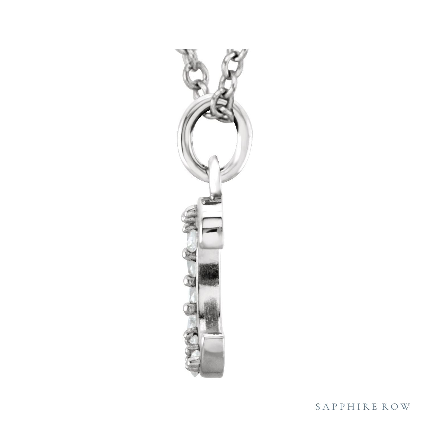 Sapphire Row Natural Diamond Lowercase Initial Necklace - c, 14K White Gold (view 2)