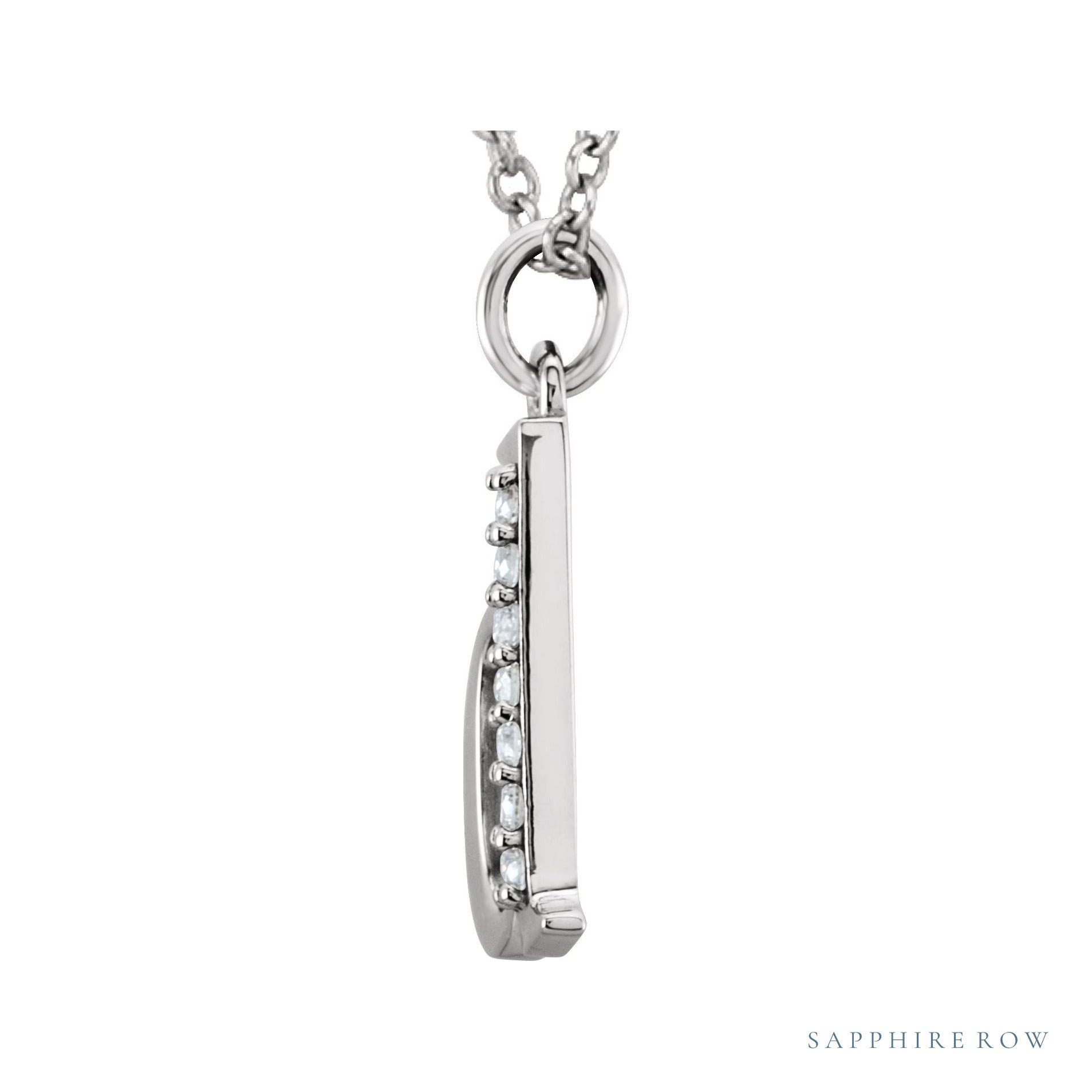Sapphire Row Natural Diamond Lowercase Initial Necklace - d, 14K White Gold (view 2)