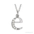 Sapphire Row Natural Diamond Lowercase Initial Necklace - e, 14K White Gold