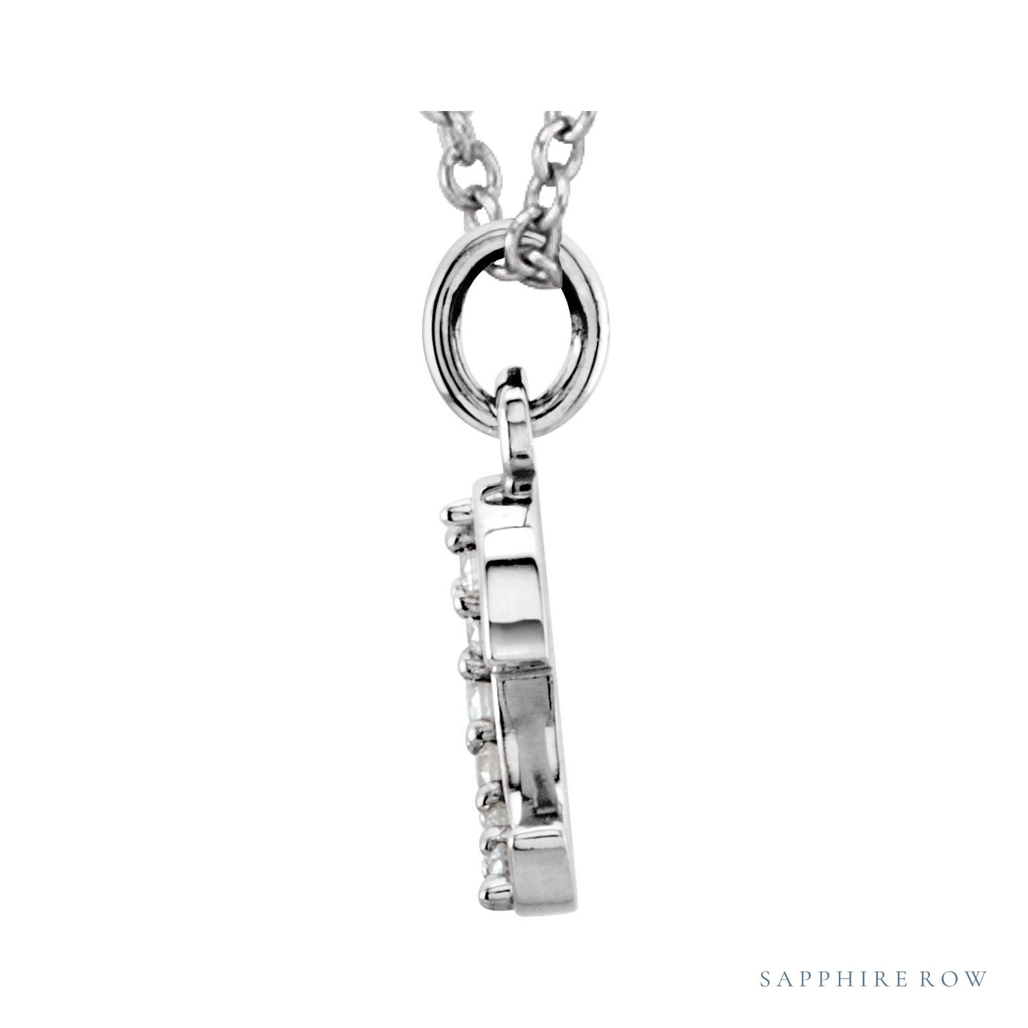 Sapphire Row Natural Diamond Lowercase Initial Necklace - e, 14K White Gold (view 2)