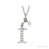 Sapphire Row Natural Diamond Lowercase Initial Necklace - f, 14K White Gold