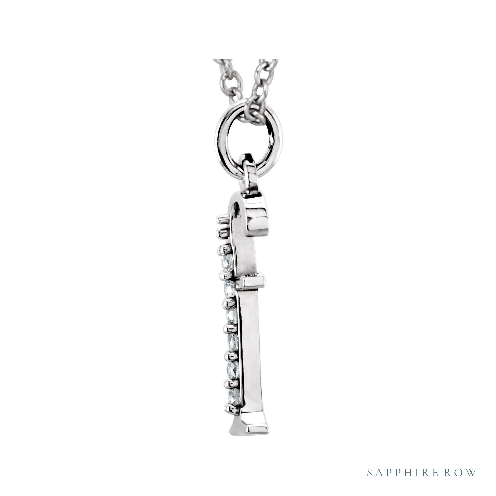Sapphire Row Natural Diamond Lowercase Initial Necklace - f, 14K White Gold (view 2)