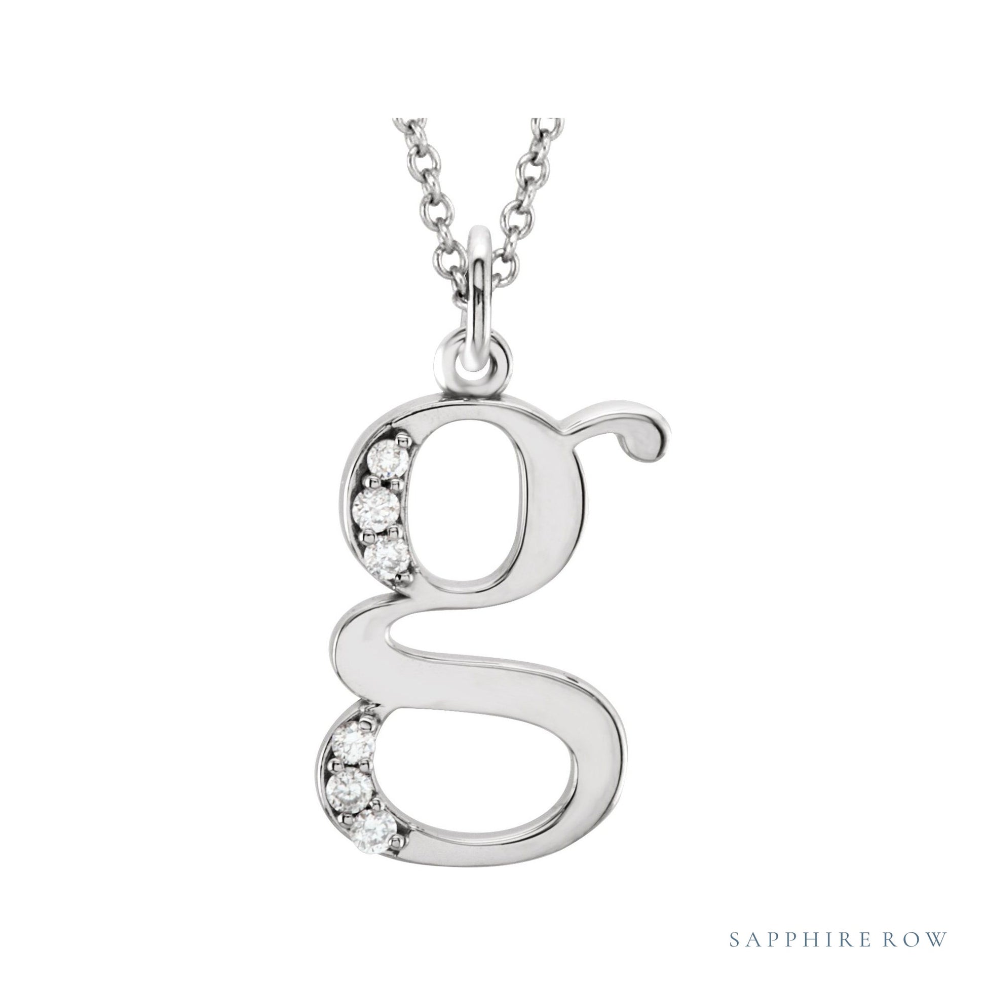 Sapphire Row Natural Diamond Lowercase Initial Necklace - g, 14K White Gold