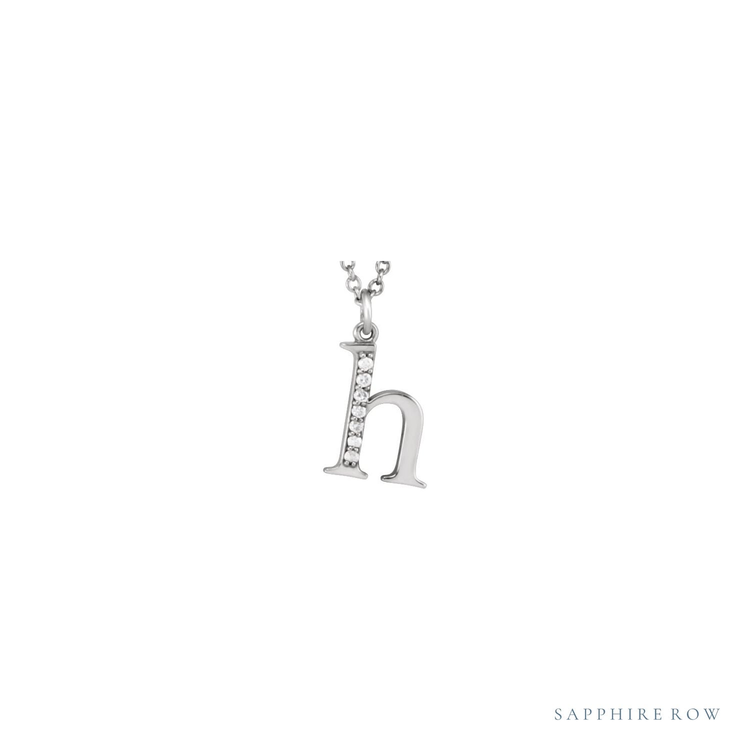 Sapphire Row Natural Diamond Lowercase Initial Necklace - h, 14K White Gold