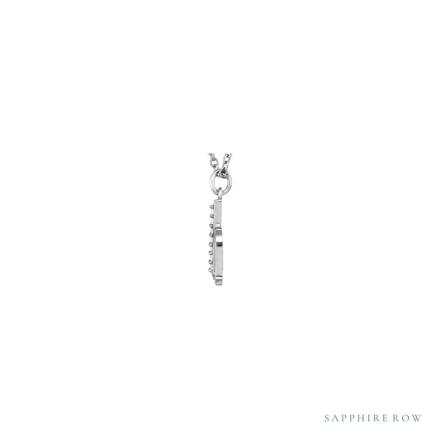 Sapphire Row Natural Diamond Lowercase Initial Necklace - h, 14K White Gold (view 2)