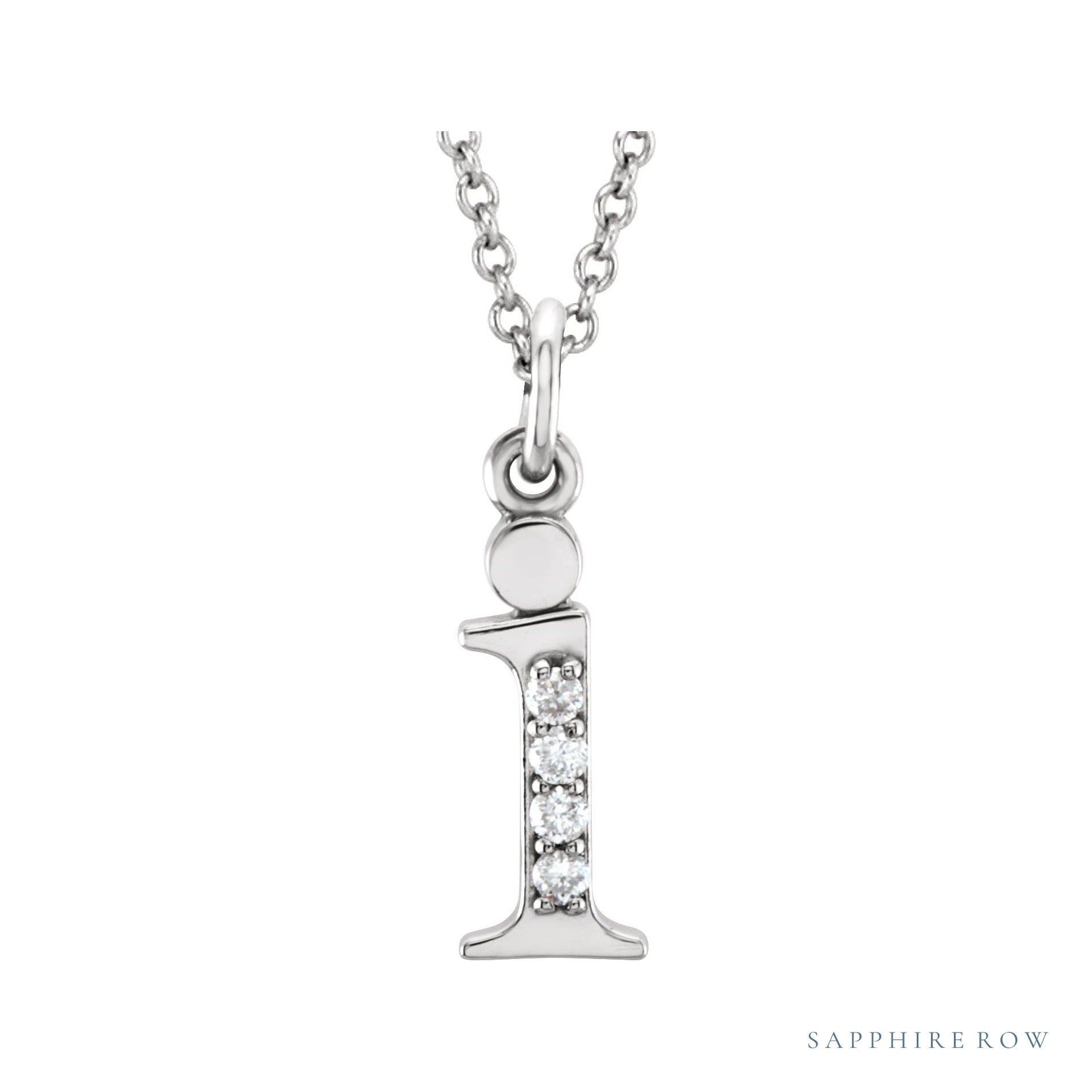 Sapphire Row Natural Diamond Lowercase Initial Necklace - i, 14K White Gold