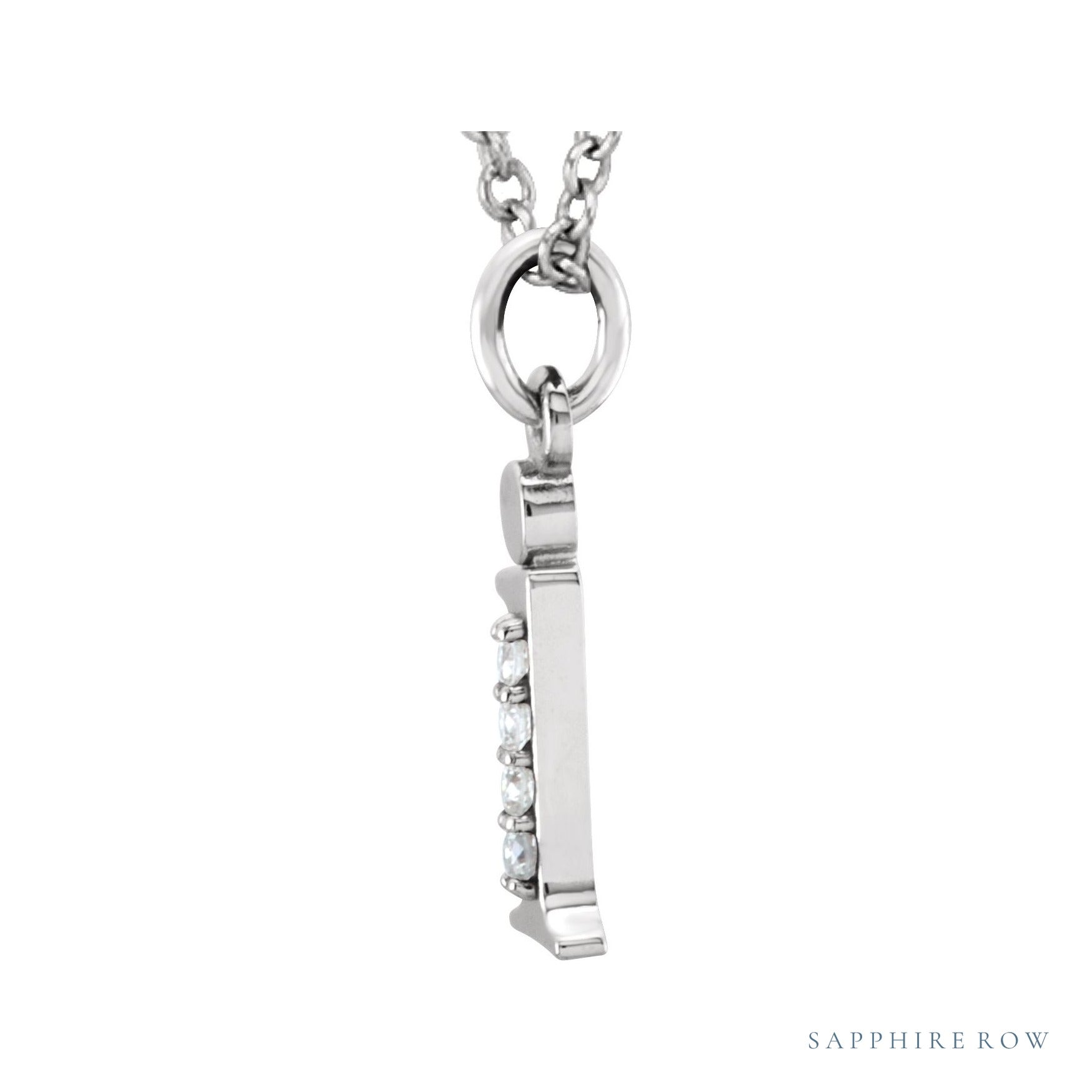 Sapphire Row Natural Diamond Lowercase Initial Necklace - i, 14K White Gold (view 2)