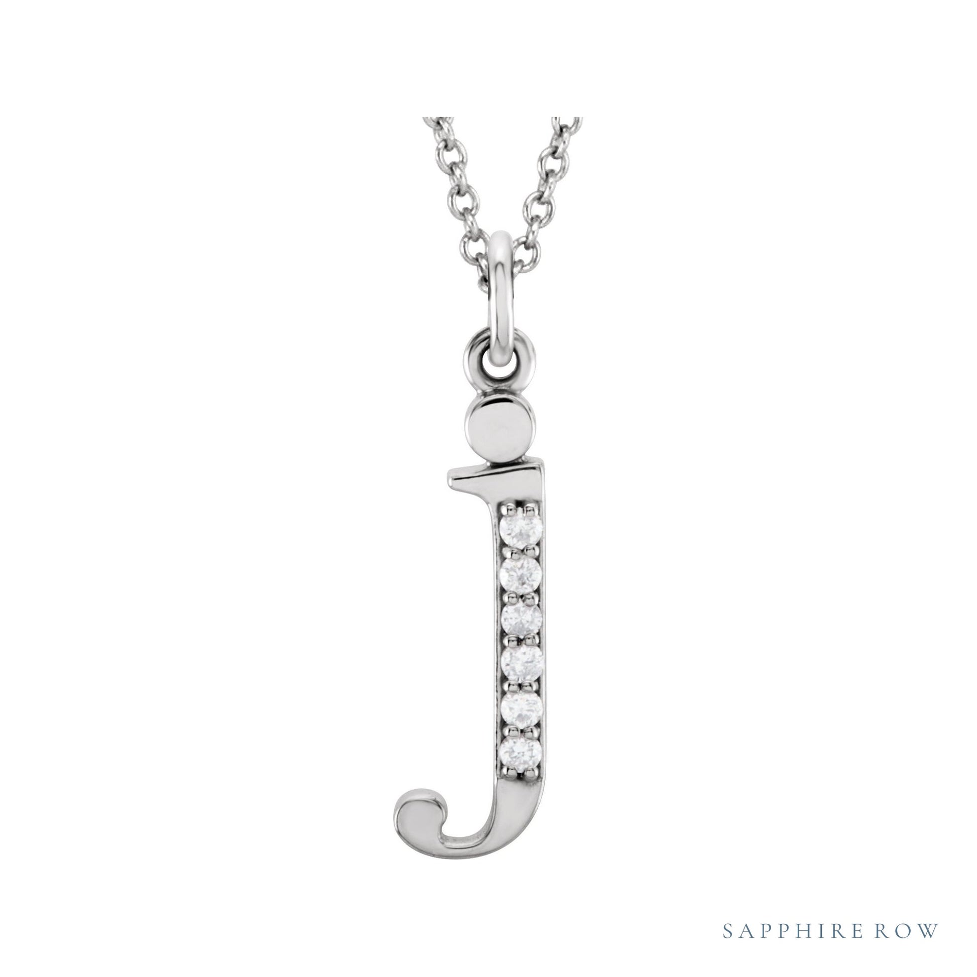 Sapphire Row Natural Diamond Lowercase Initial Necklace - j, 14K White Gold