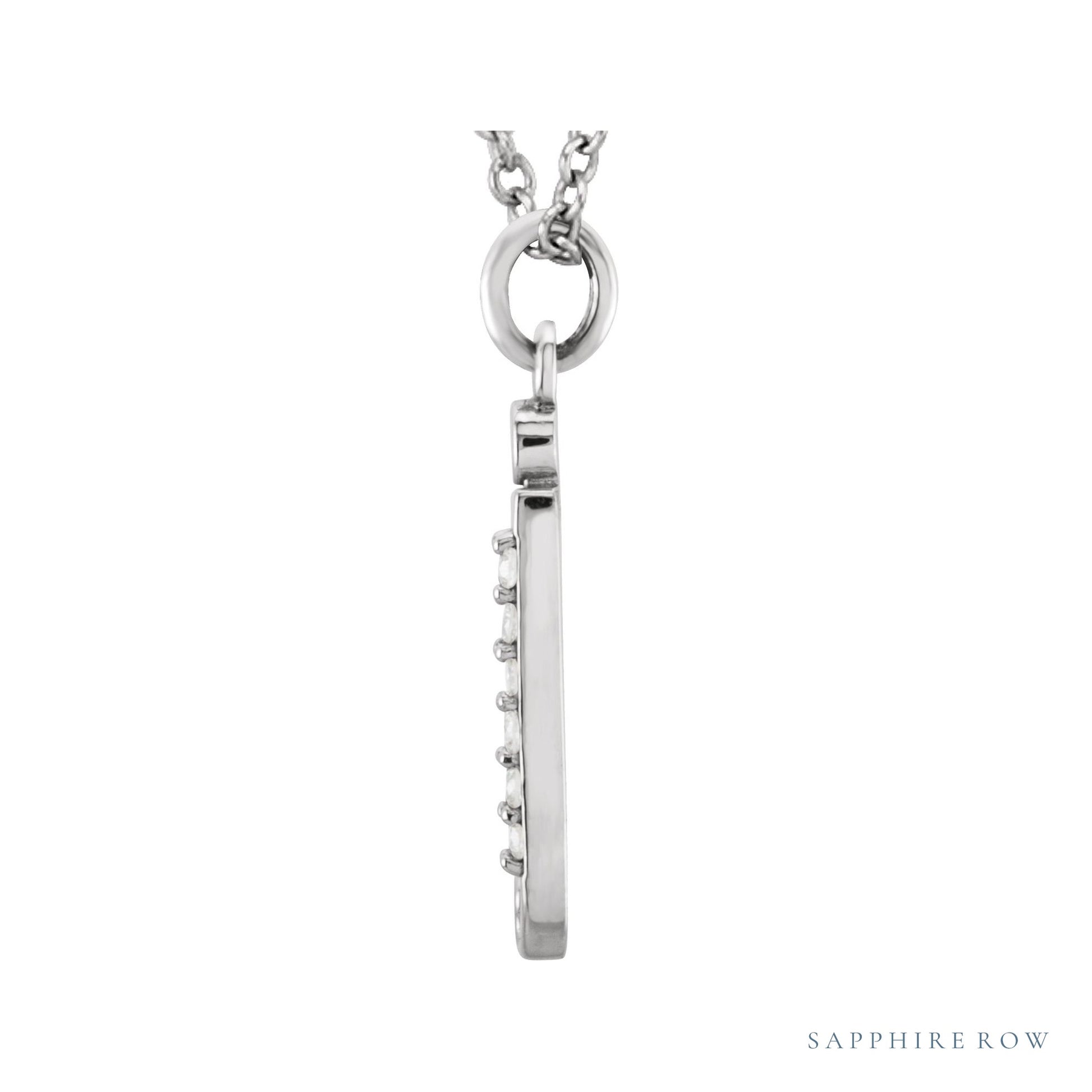 Sapphire Row Natural Diamond Lowercase Initial Necklace - j, 14K White Gold (view 2)