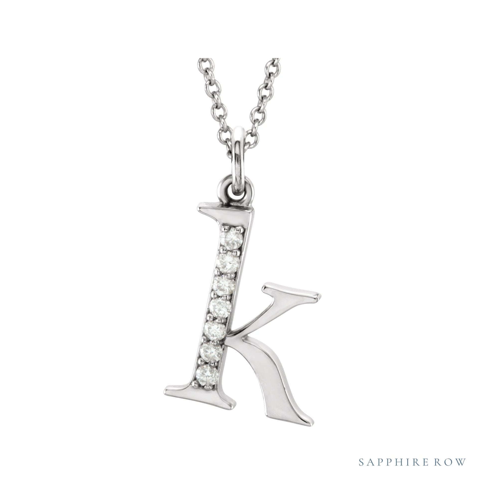 Sapphire Row Natural Diamond Lowercase Initial Necklace - k, 14K White Gold
